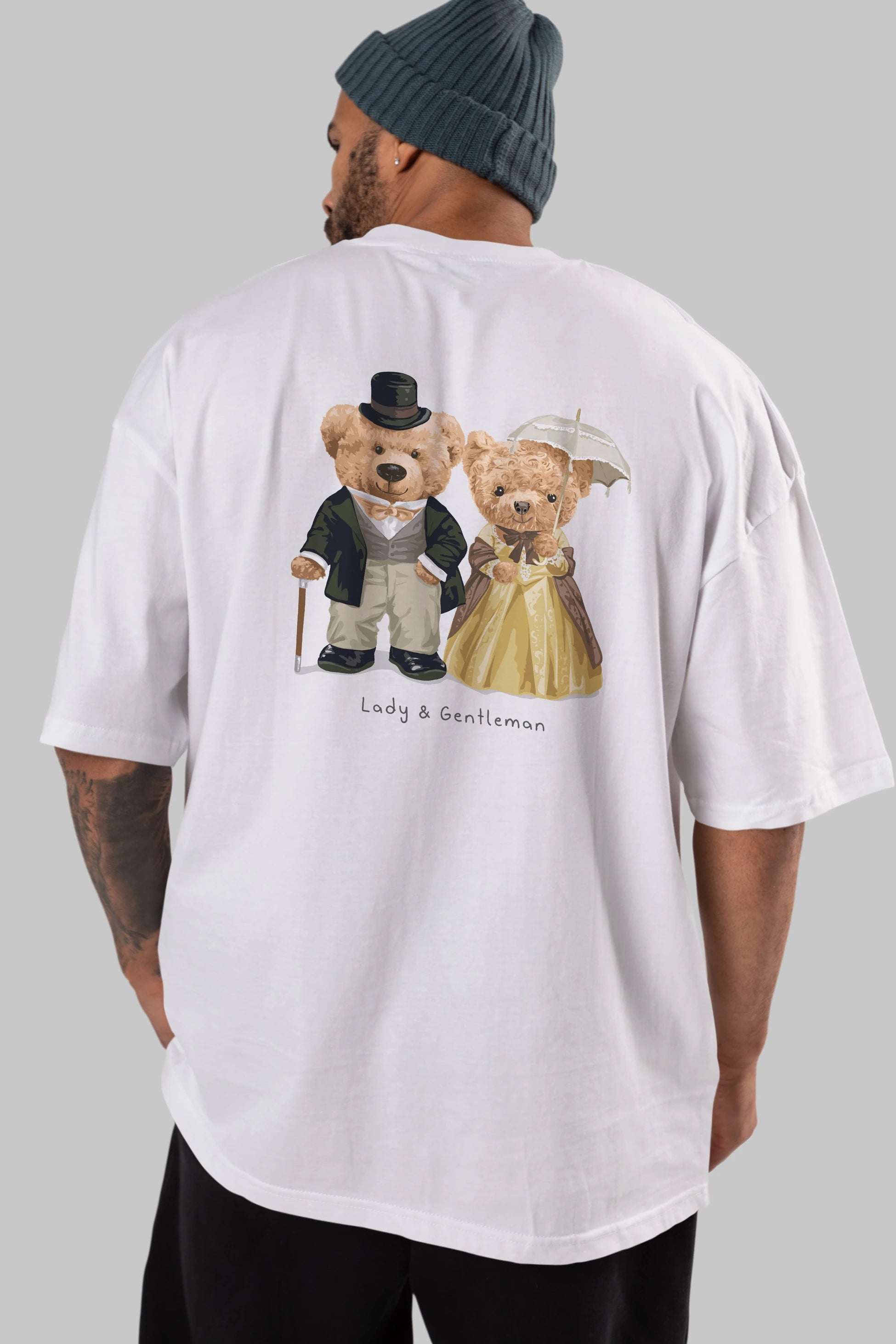 Teddy Bear Couple Arka Baskılı Oversize t-shirt Erkek Kadın Unisex %100 Pamuk