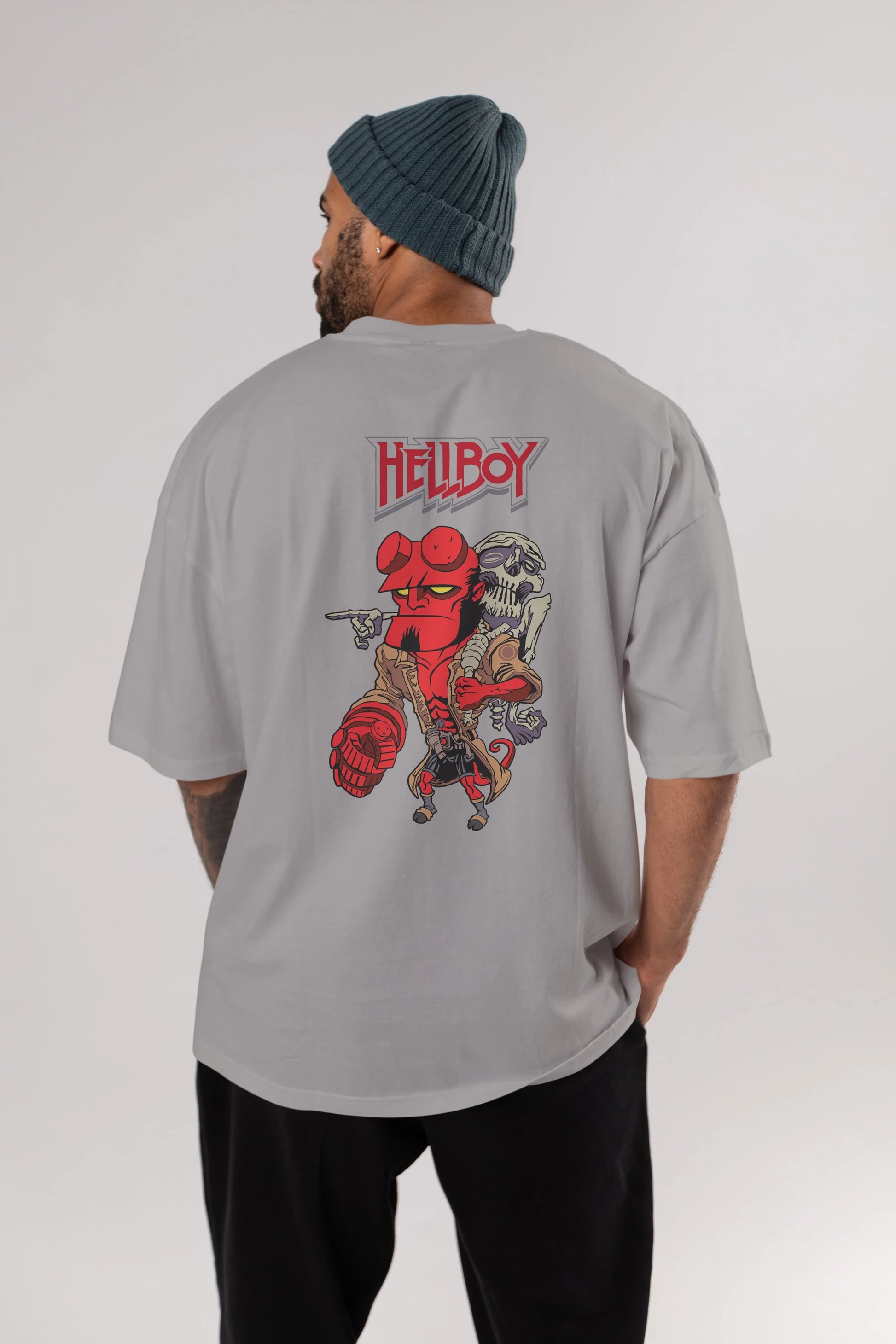Hellboy (2) Arka Baskılı Oversize t-shirt Erkek Kadın Unisex %100 Pamuk Bisiklet Yaka tişort