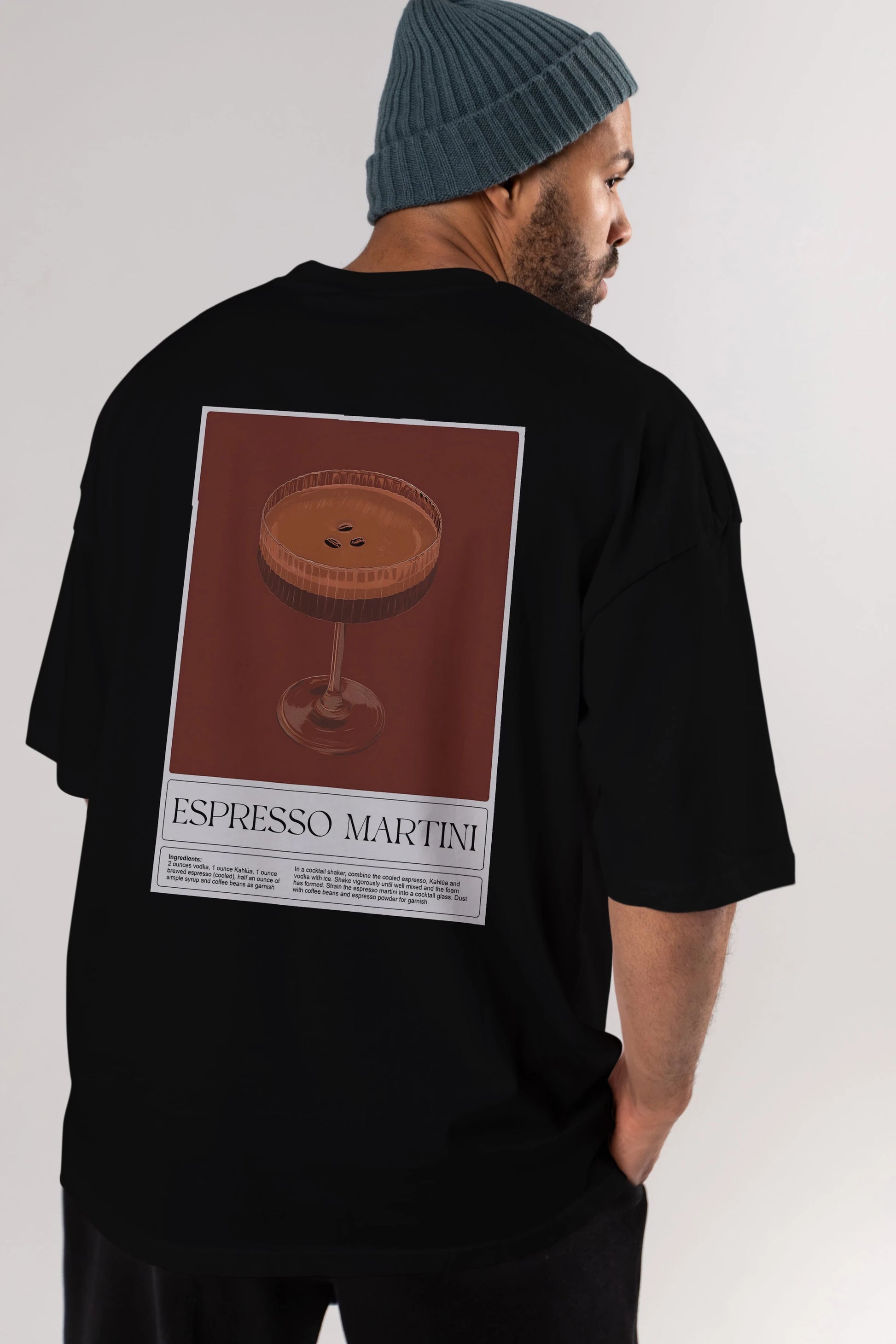 Espresso Martini Arka Baskılı Oversize t-shirt Erkek Kadın Unisex %100 Pamuk Bisiklet Yaka tişort