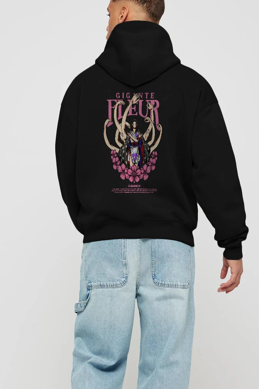 Gigante Fleur Anime Arka Baskılı Hoodie Oversize Kapüşonlu Sweatshirt Erkek Kadın Unisex