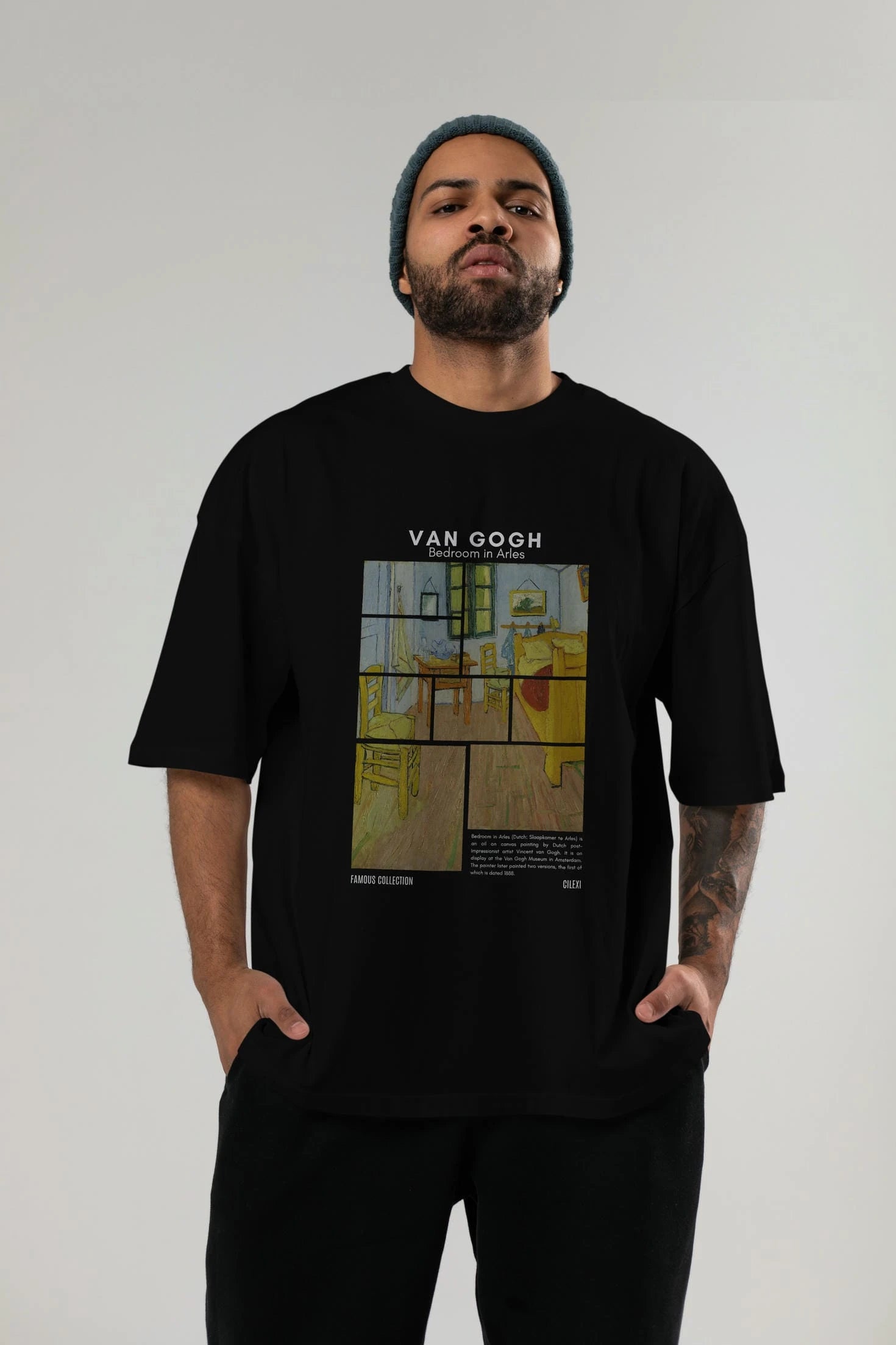 Van Gogh ön Baskılı Oversize t-shirt Erkek Kadın Bisiklet Yaka Pamuk tişort