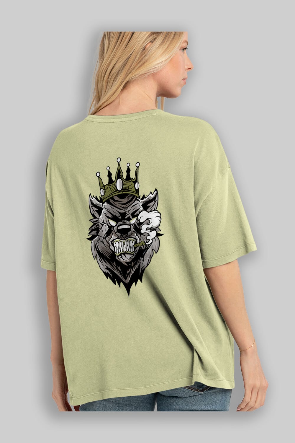 Bear King Arka Baskılı Oversize t-shirt Erkek Kadın Unisex %100 Pamuk tişort