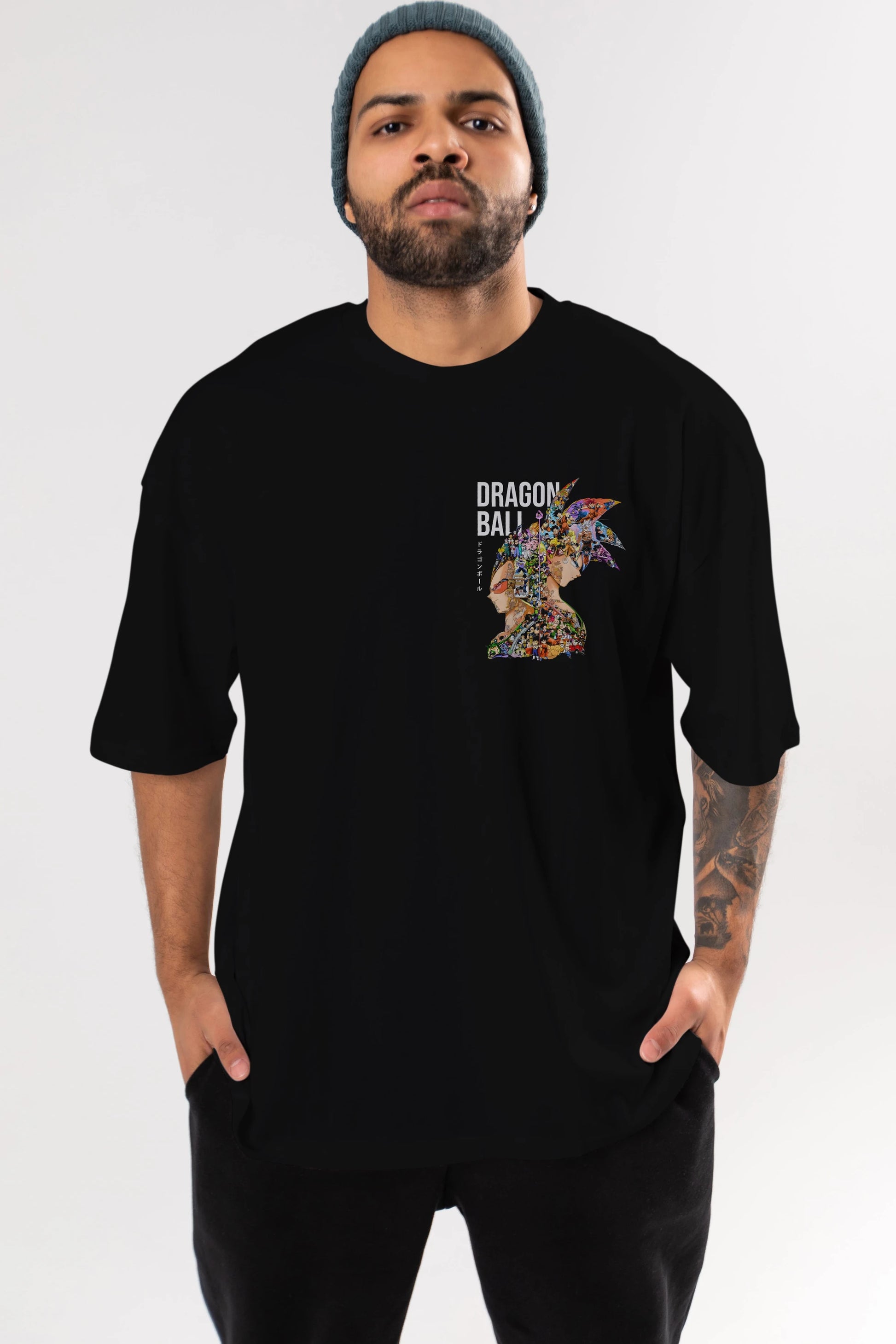 DRAGON BALL ART (5) Ön Sol Baskılı Oversize t-shirt Erkek Kadın Unisex %100 Pamuk Bisiklet Yaka tişort