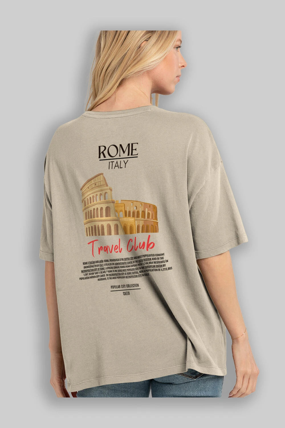 Roma İtaly Arka Baskılı Oversize t-shirt Erkek Kadın Pamuk Bisiklet Yaka tişort