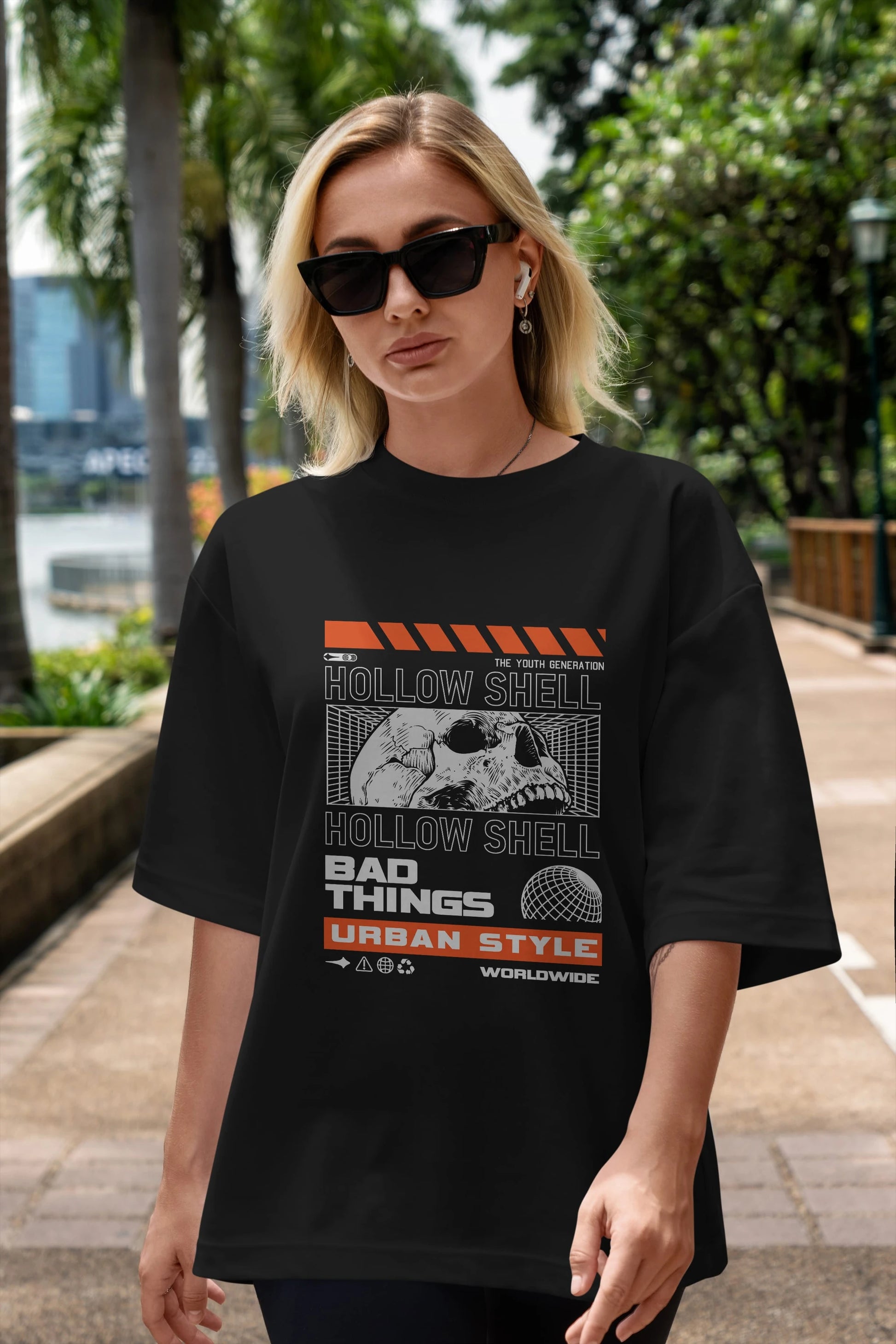 Hollow Shell Ön Baskılı Oversize t-shirt Erkek Kadın Unisex