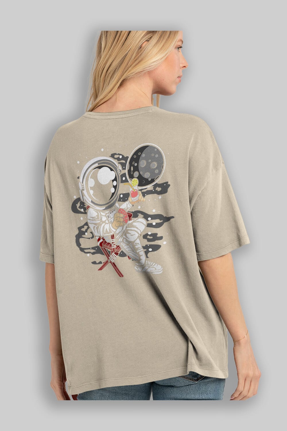 Holiday Astronaut Arka Baskılı Oversize t-shirt Erkek Kadın Unisex