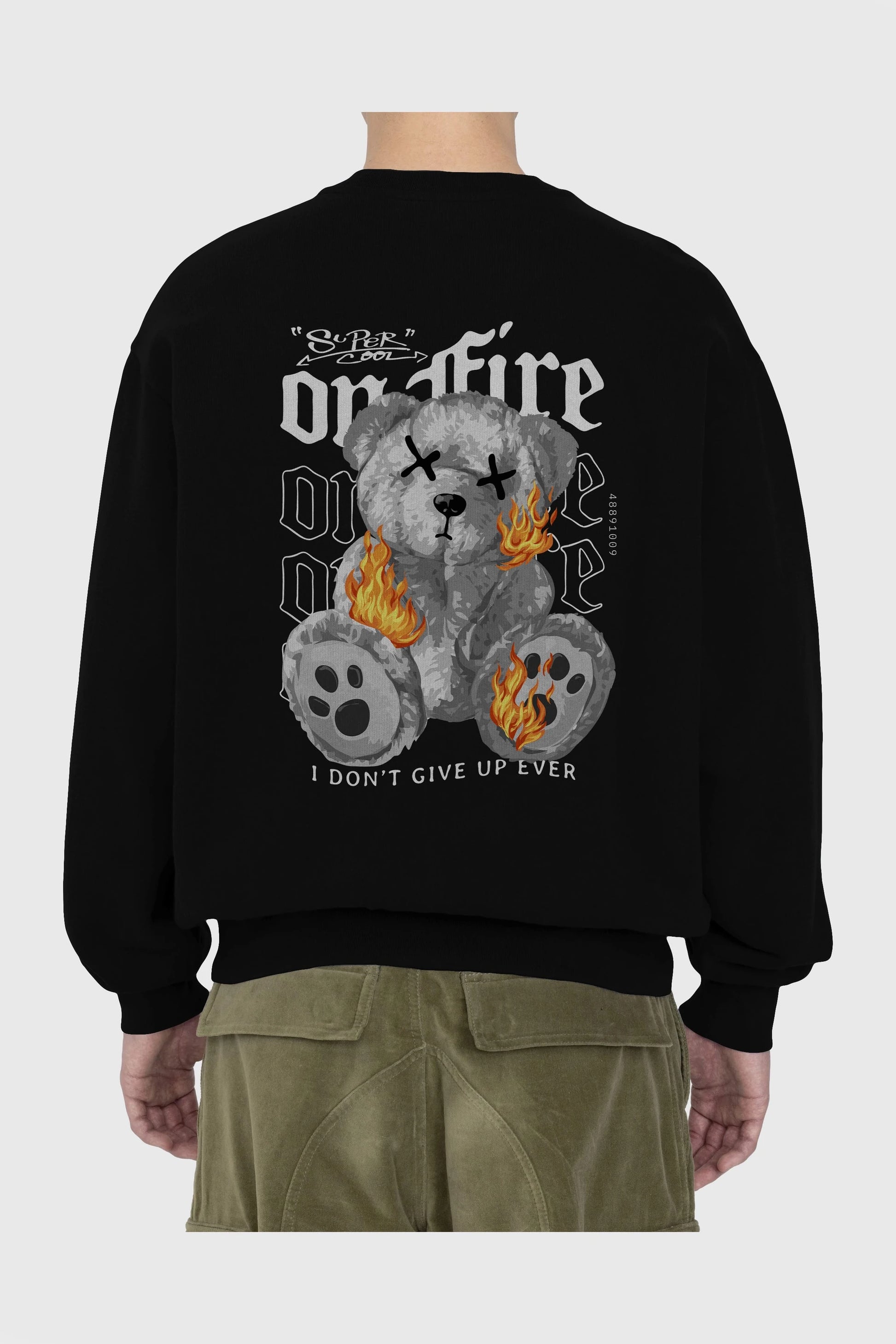 Teddy Bear On Fire Arka Baskılı Oversize Sweatshirt Erkek Kadın Unisex
