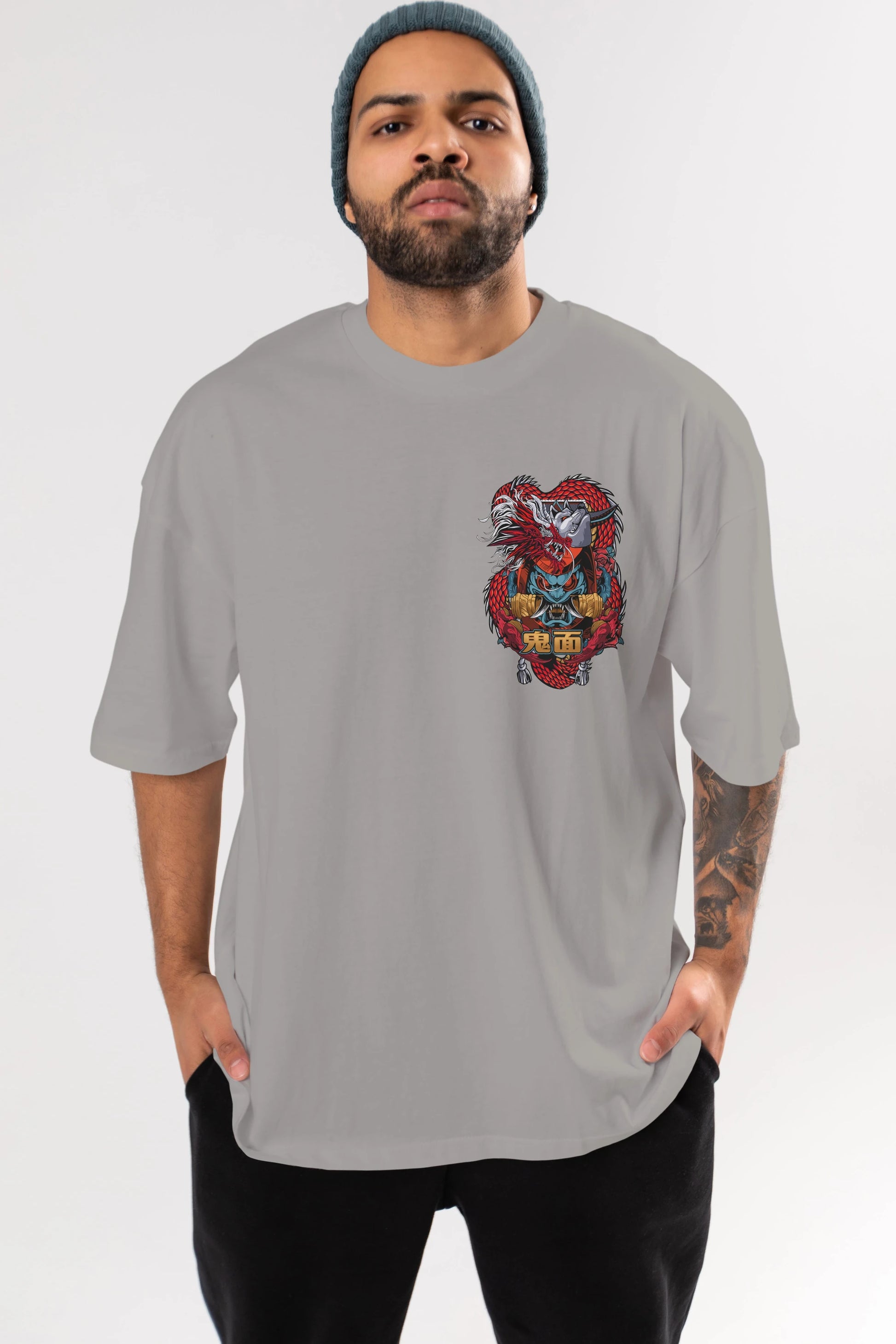 TRIBAL Ön Sol Baskılı Oversize t-shirt Erkek Kadın Unisex %100 Pamuk Bisiklet Yaka tişort