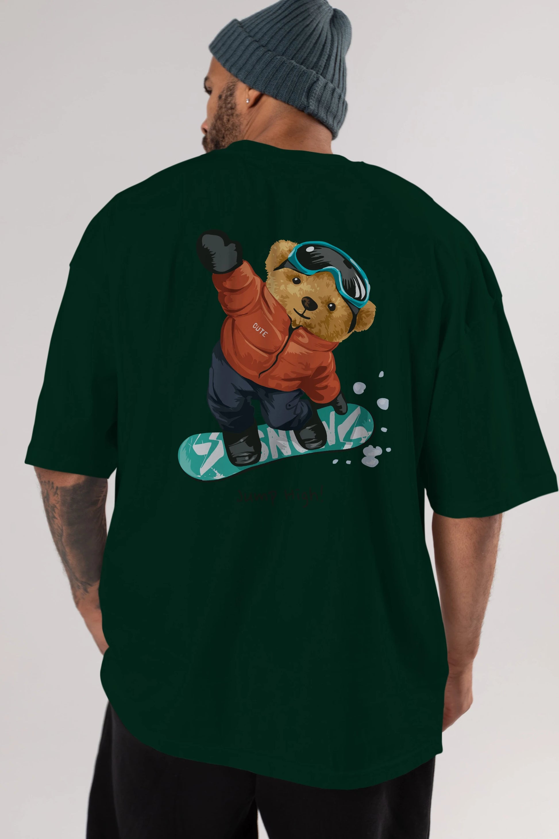 Teddy Bear Jump High Arka Baskılı Oversize t-shirt Erkek Kadın Unisex %100 Pamuk