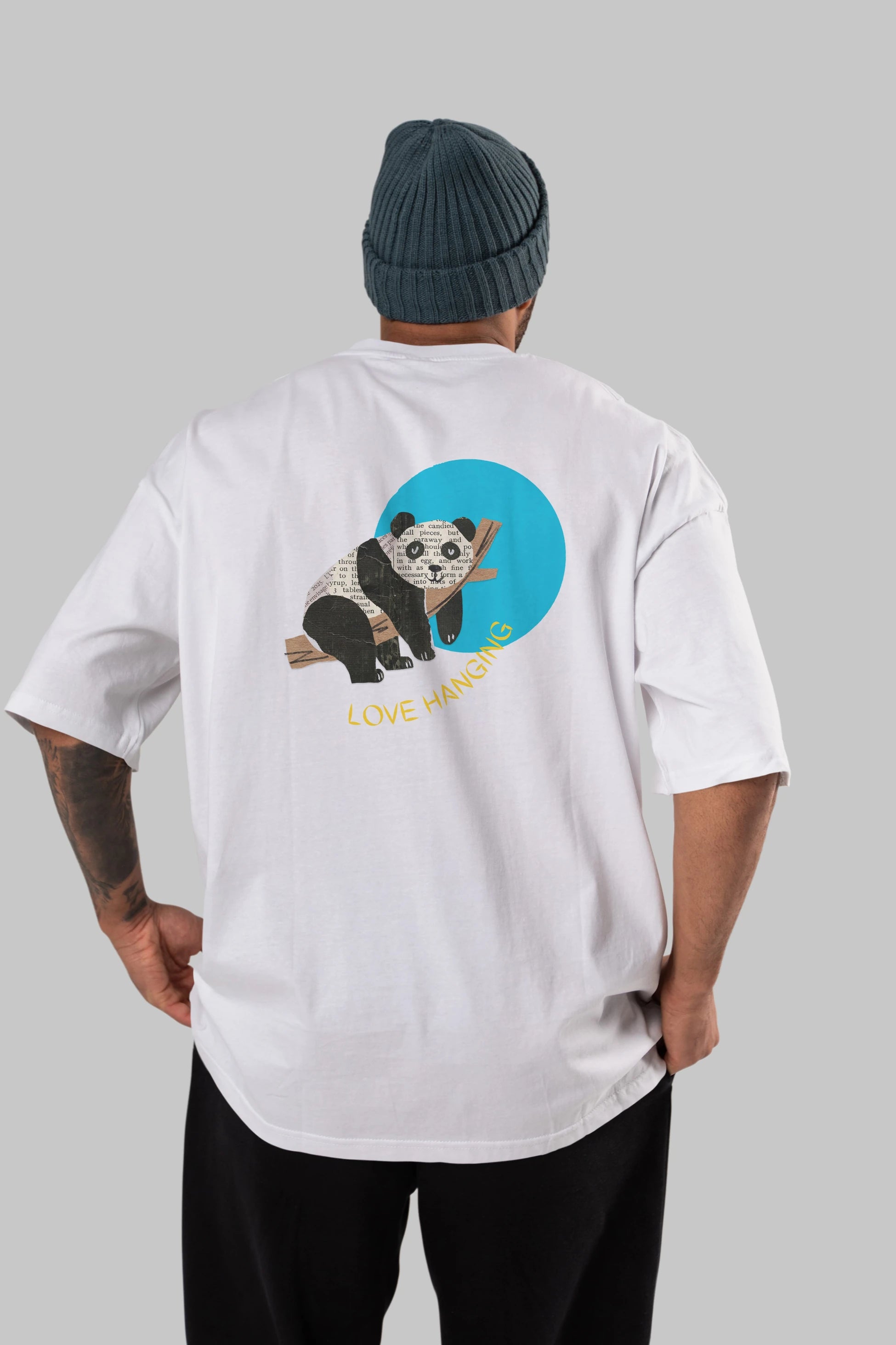 Panda Love Hanging Arka Baskılı Oversize t-shirt Erkek Kadın Unisex