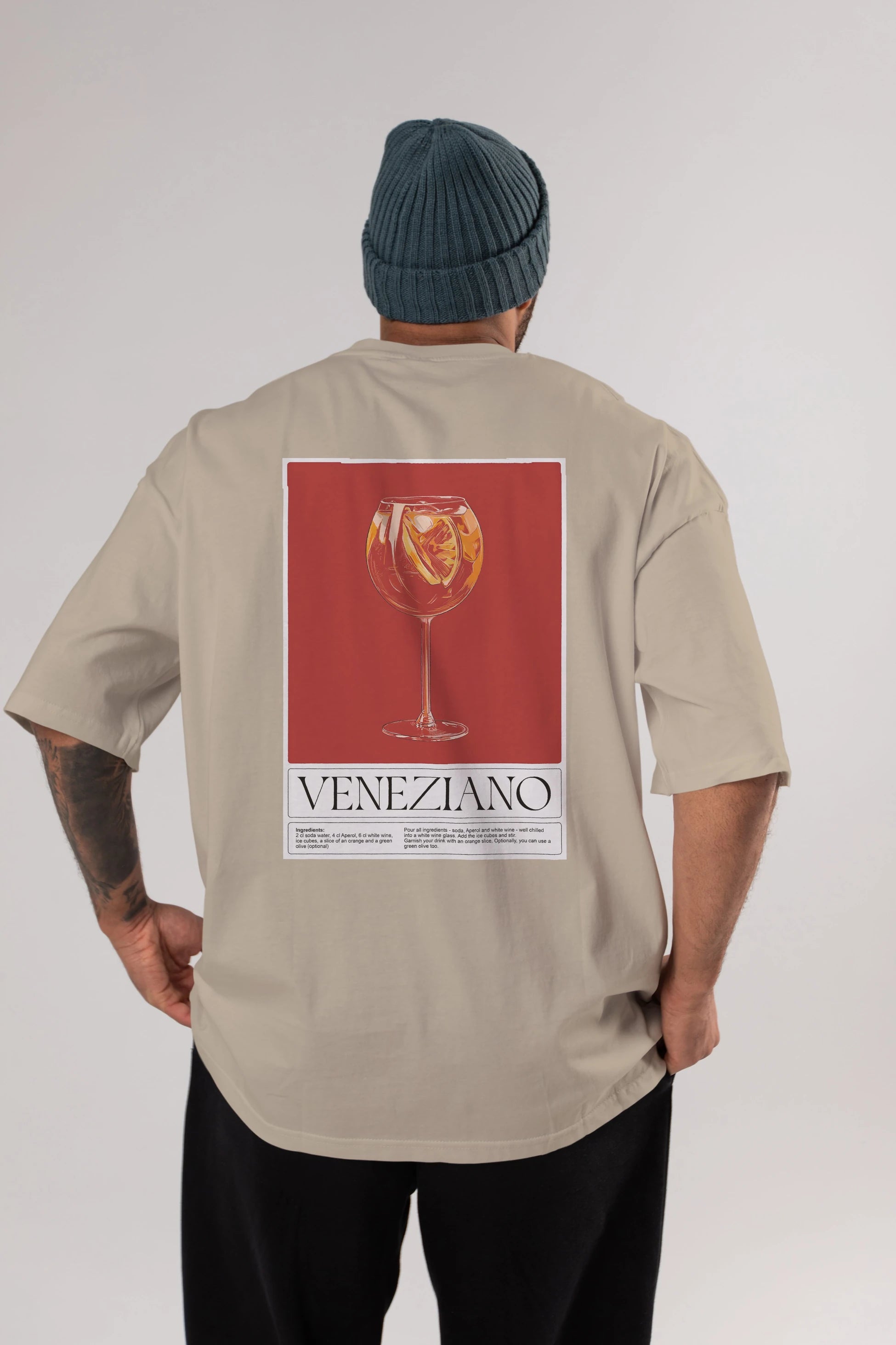 Veneziano Arka Baskılı Oversize t-shirt Erkek Kadın Unisex %100 Pamuk Bisiklet Yaka tişort