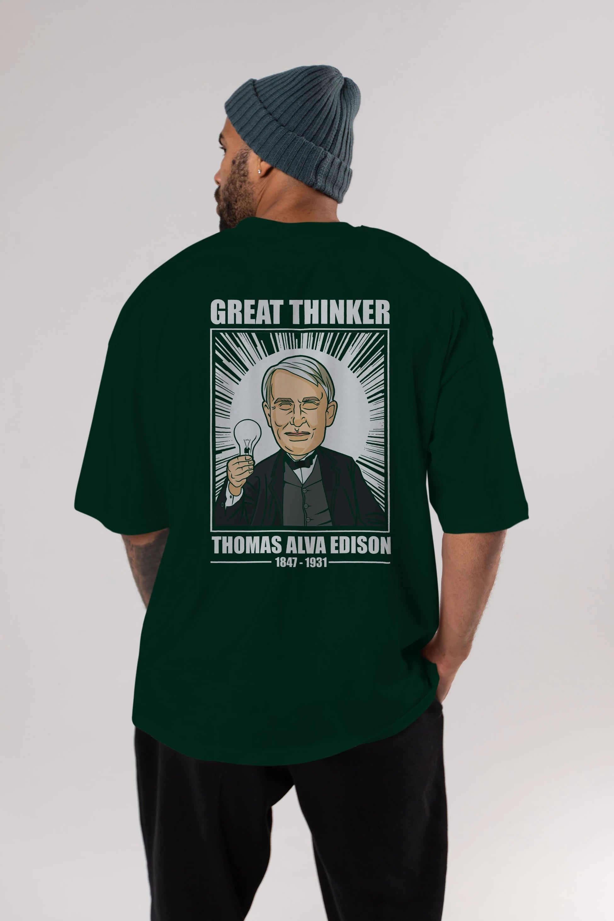 Thomas Alfa Edison Arka Baskılı Oversize t-shirt Erkek Kadın Unisex %100 Pamuk tişort