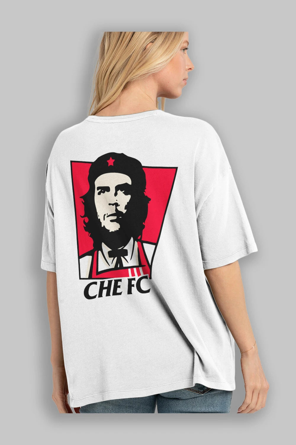 Che FC Arka Baskılı Oversize t-shirt Erkek Kadın Unisex %100 Pamuk Bisiklet Yaka tişort