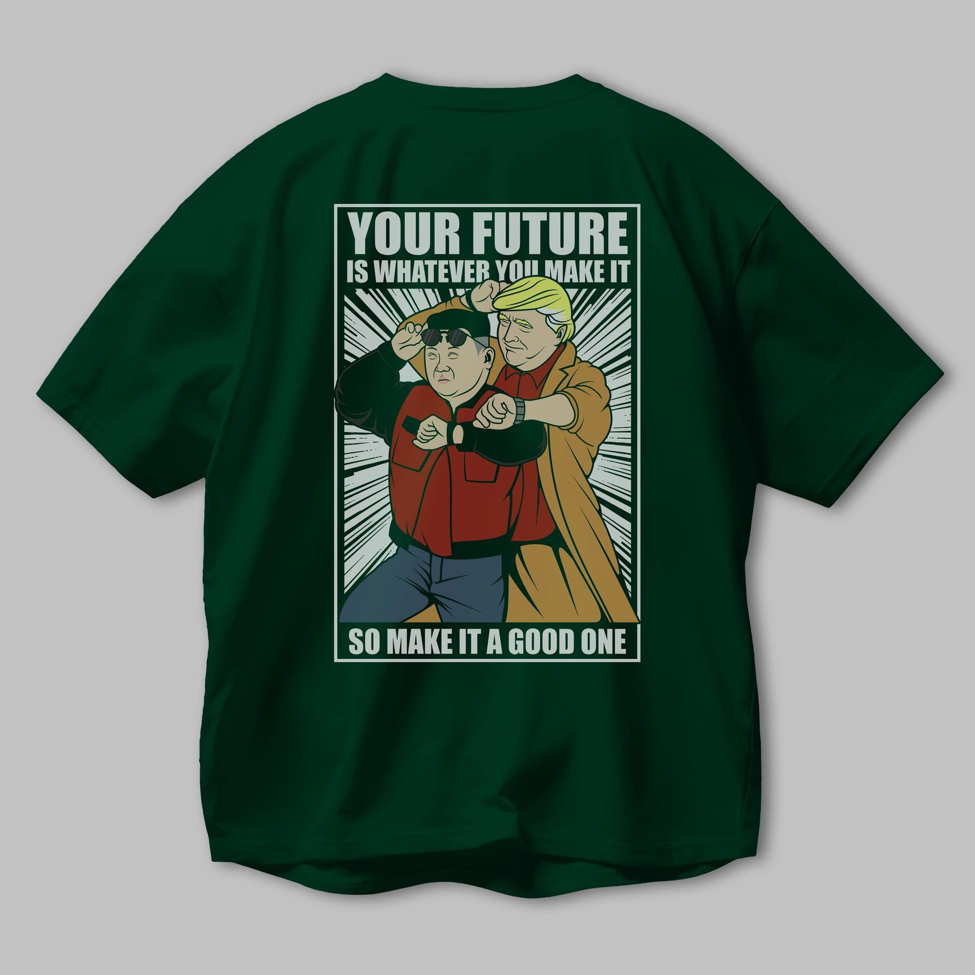 Back To The Future Jong Un Trump Arka Baskılı Oversize t-shirt Erkek Kadın Unisex %100 Pamuk tişort
