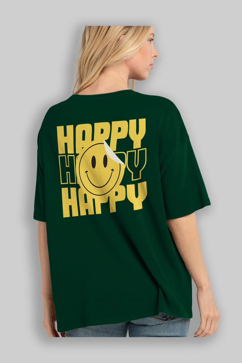 Happy Smile Yazılı Arka Baskılı Oversize t-shirt Erkek Kadın Unisex