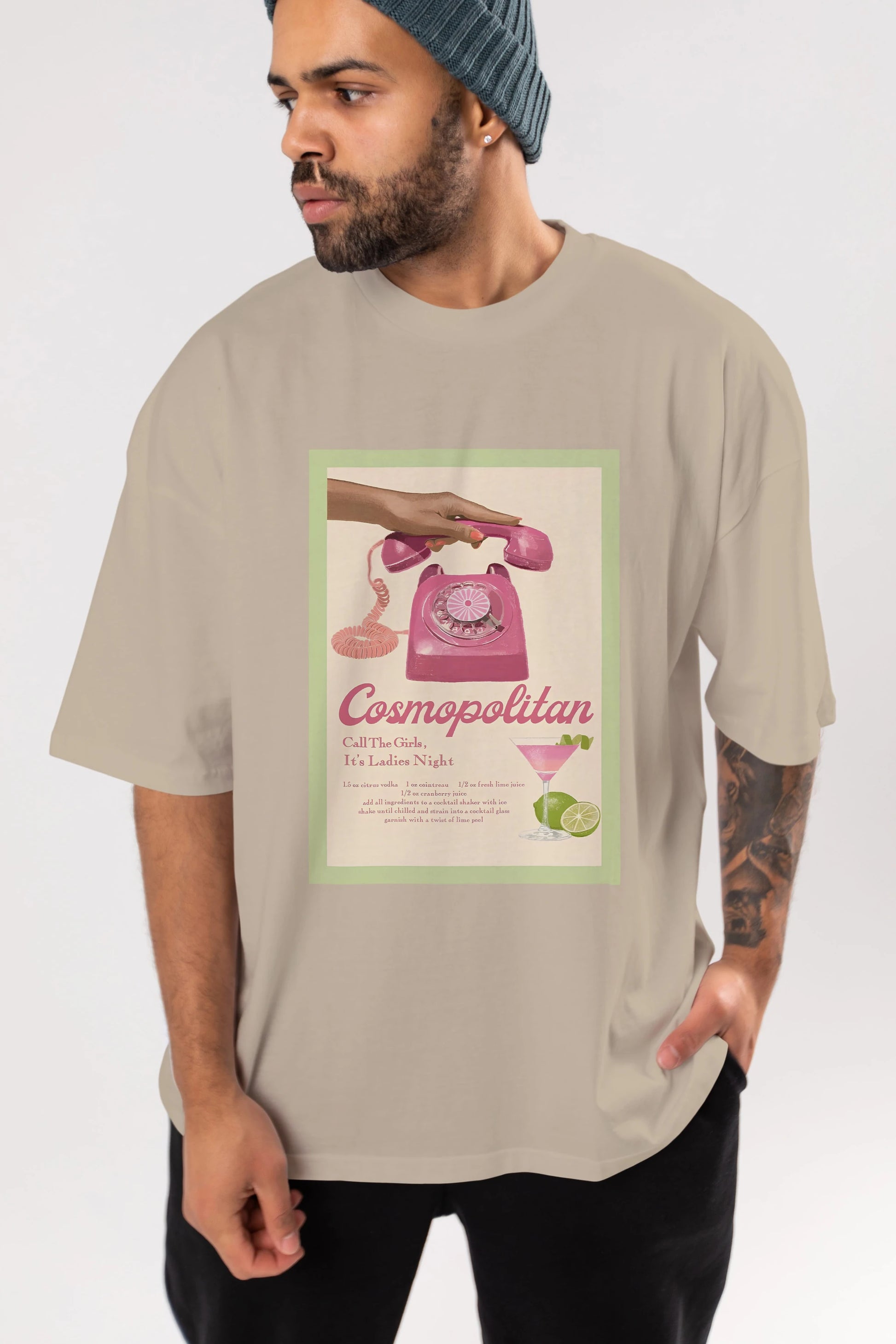Cosmopolitan 5 Ön Baskılı Oversize t-shirt Erkek Kadın Unisex %100 Pamuk Bisiklet Yaka tişort