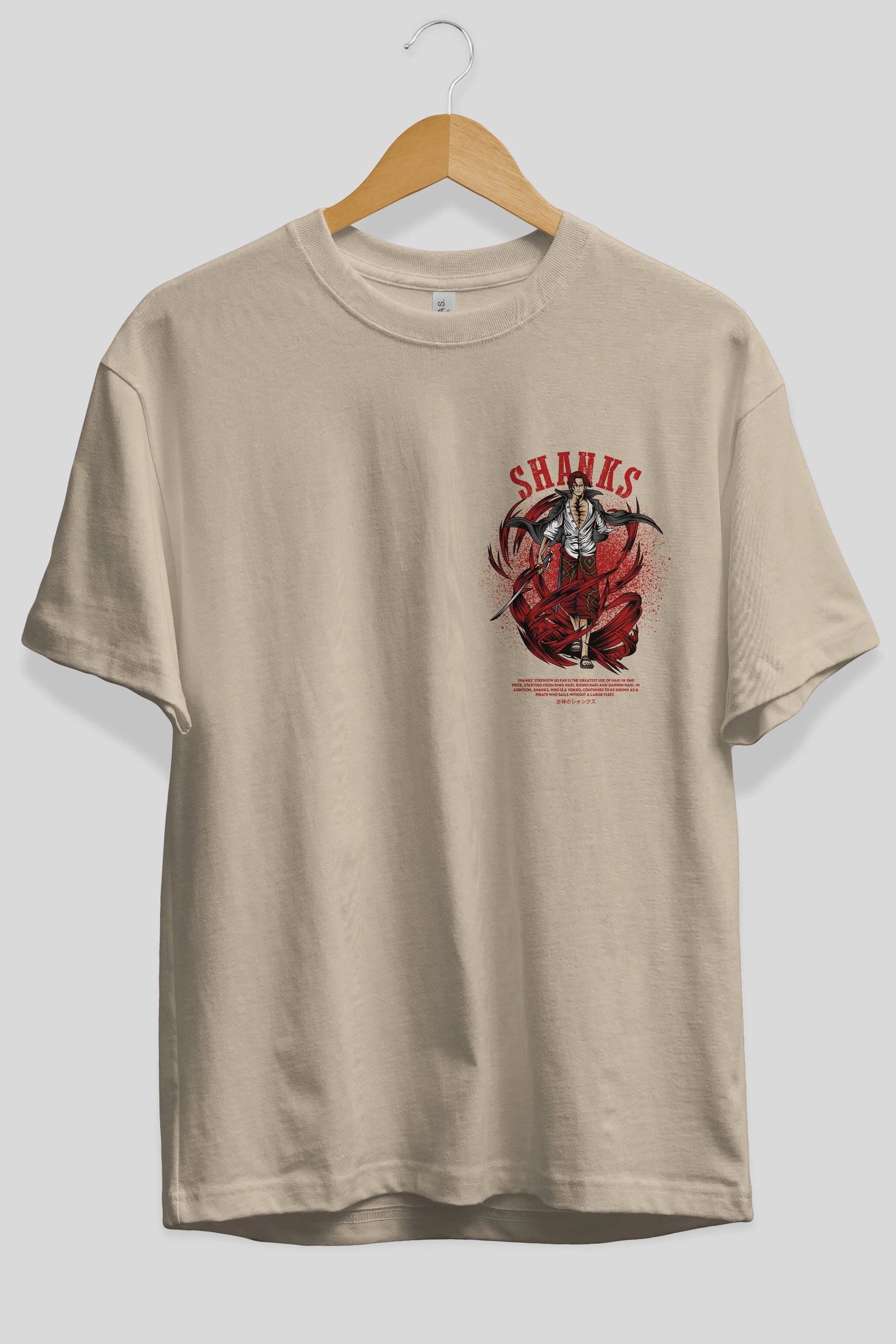 Shanks Ön Sol Baskılı Oversize t-shirt Erkek Kadın Unisex %100 Pamuk Bisiklet Yaka tişort