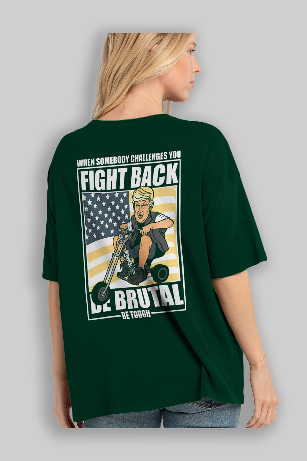 Trump Biker Arka Baskılı Oversize t-shirt Erkek Kadın Unisex %100 Pamuk tişort