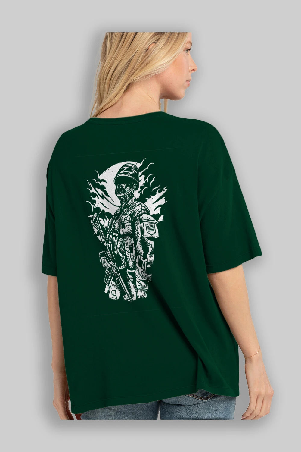 Zombie Soldier Arka Baskılı Oversize t-shirt Erkek Kadın Unisex %100 Pamuk