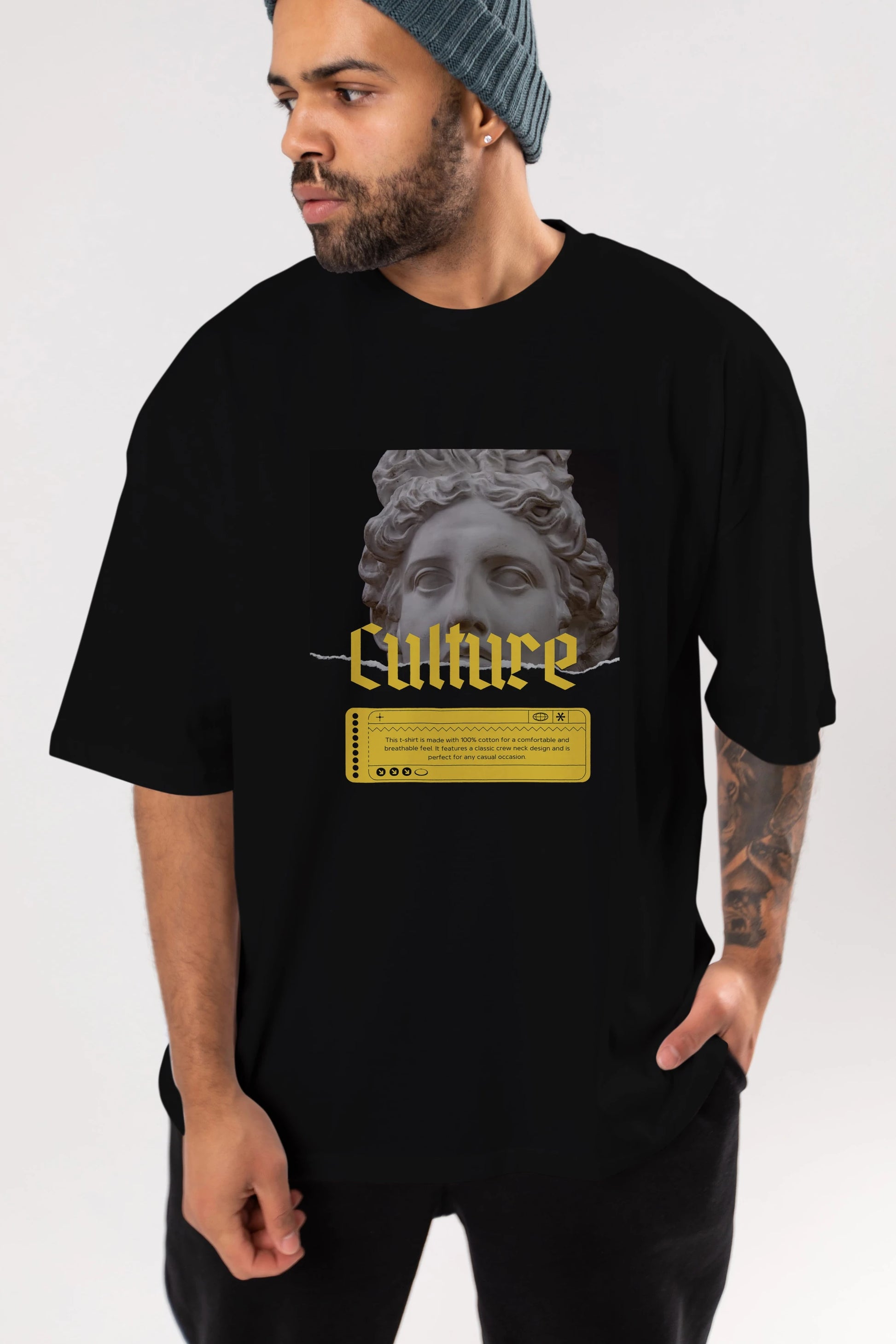 Culture Yazılı Ön Baskılı Oversize t-shirt Erkek Kadın Unisex