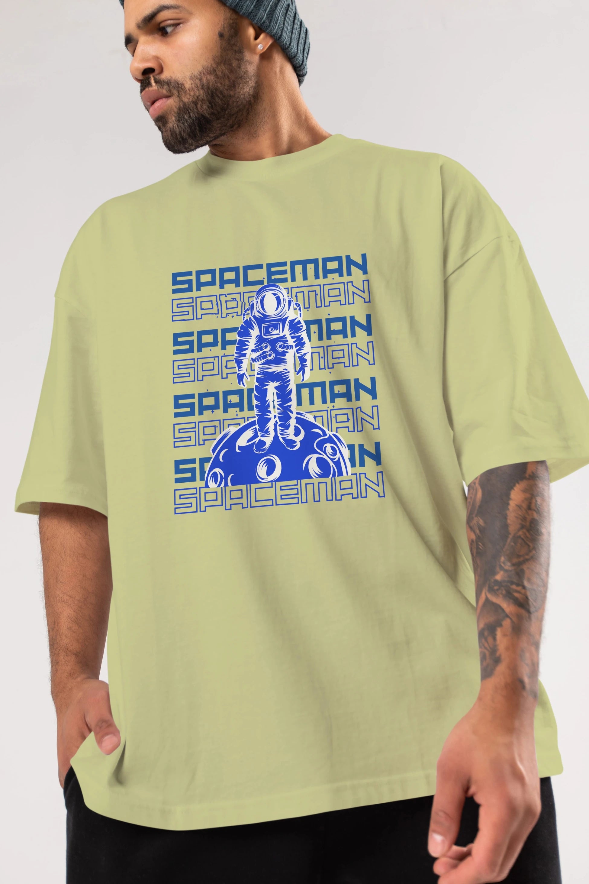 Spaceman Yazılı Ön Baskılı Oversize t-shirt Erkek Kadın Unisex