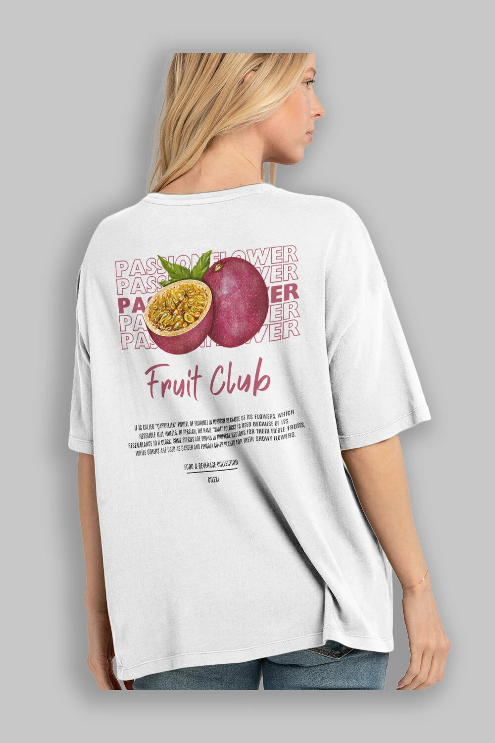 Passionflower Arka Baskılı Oversize t-shirt Erkek Kadın Pamuk Bisiklet Yaka tişort