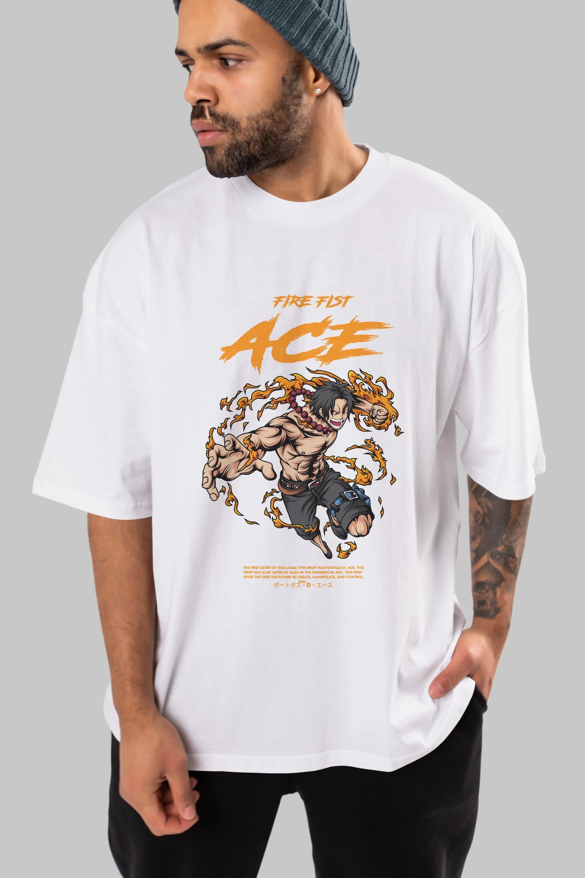 Fire Fist Ace Anime Ön Baskılı Oversize t-shirt %100 pamuk Erkek Kadın Unisex