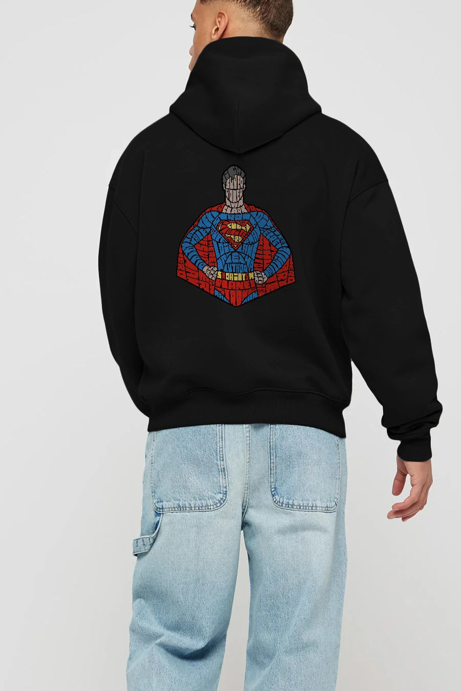 Kryptonian Arka Baskılı Hoodie Oversize Kapüşonlu Sweatshirt Erkek Kadın Unisex