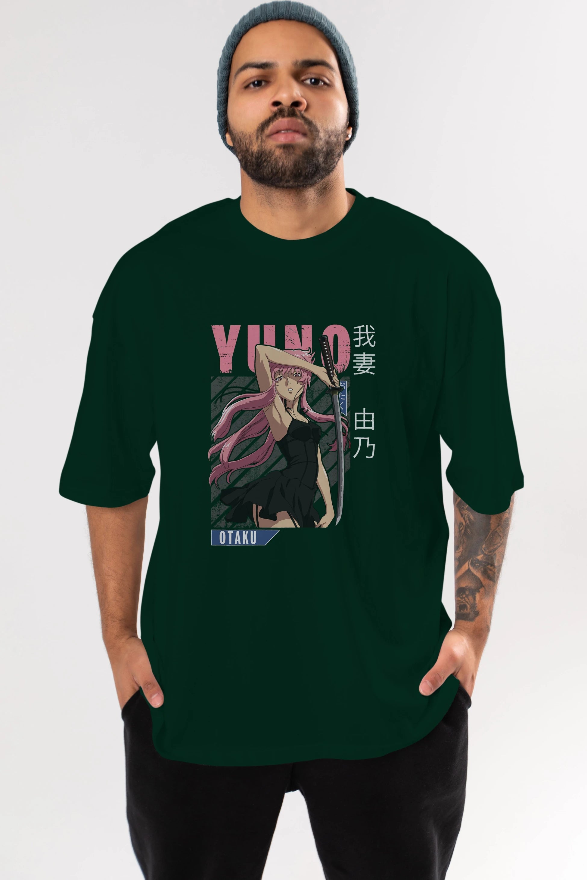 Yuno Gasai 5 Anime Ön Baskılı Oversize t-shirt %100 pamuk Erkek Kadın Unisex