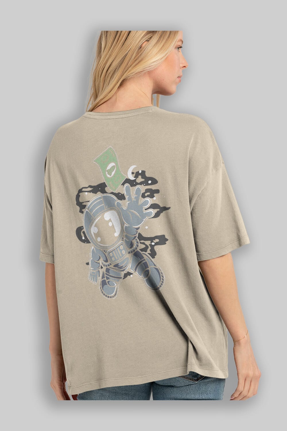 Astronaut Dollar Arka Baskılı Oversize t-shirt Erkek Kadın Unisex