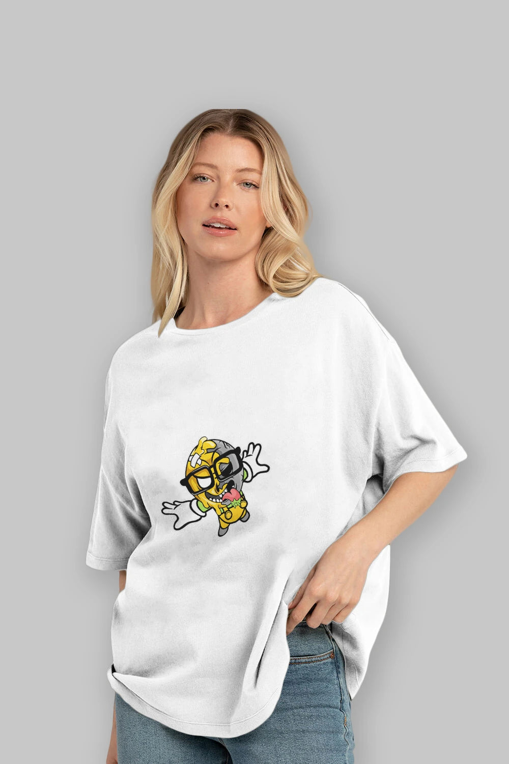 Smiley Jump Ön Baskılı Oversize t-shirt Erkek Kadın Unisex %100 Pamuk tişort
