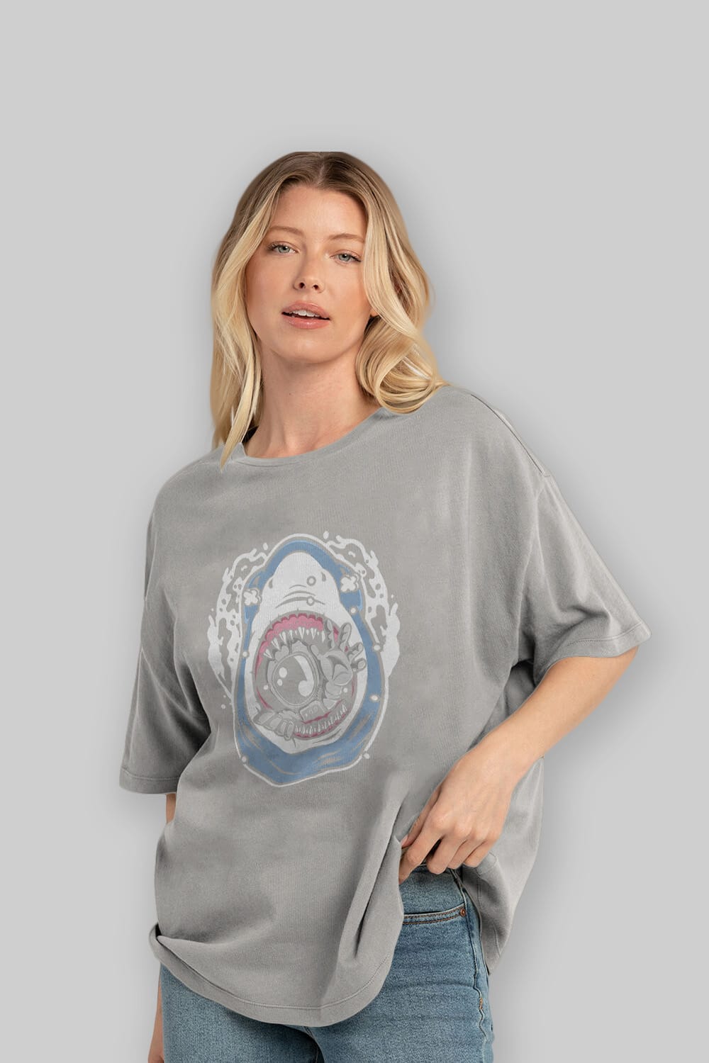 Astronaut Shark Ön Baskılı Oversize t-shirt Erkek Kadın Unisex
