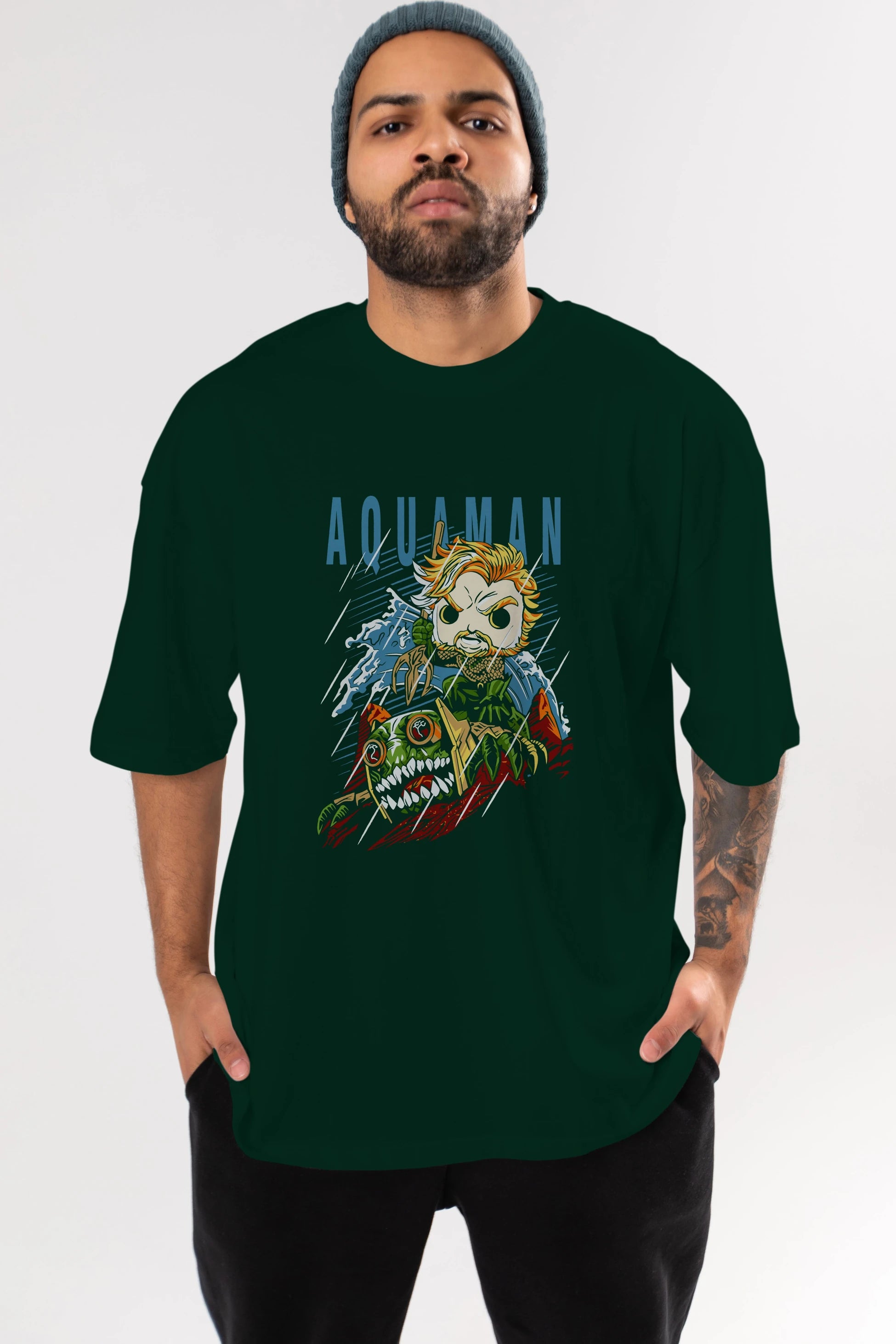 Aquaman Ön Baskılı Oversize t-shirt Erkek Kadın Unisex %100 Pamuk Bisiklet Yaka tişort