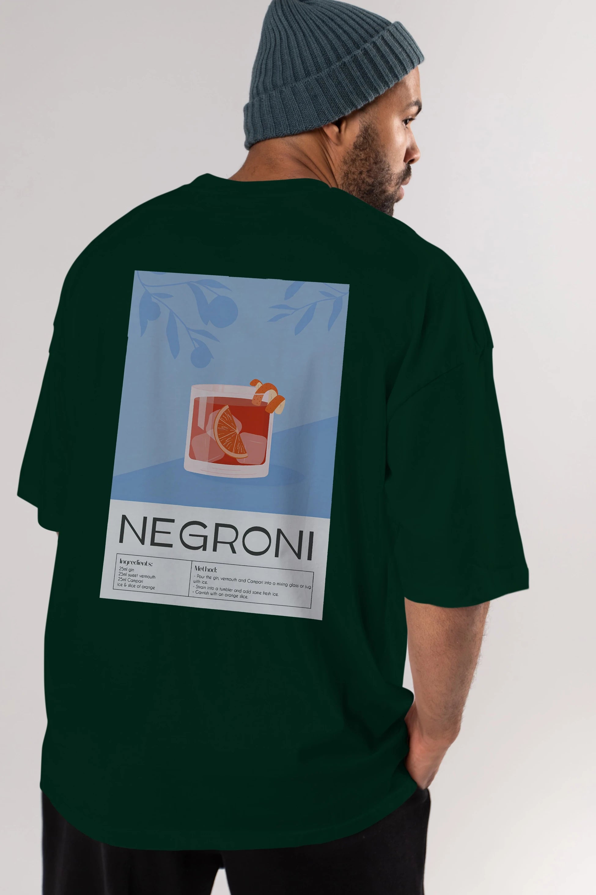 Negroni Arka Baskılı Oversize t-shirt Erkek Kadın Unisex %100 Pamuk Bisiklet Yaka tişort