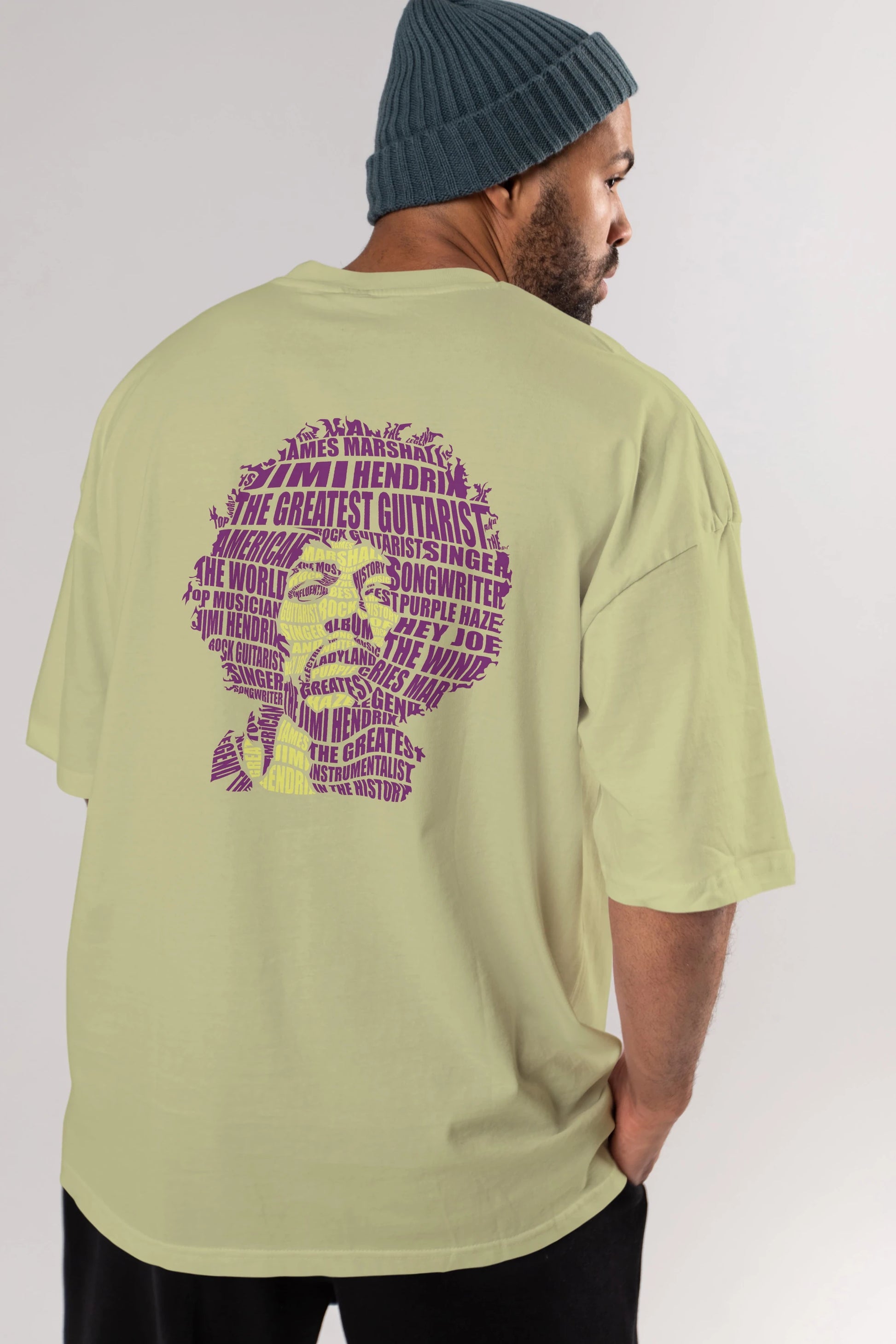 Jimmy Hendrix Calligram Arka Baskılı Oversize t-shirt %100 pamuk Erkek Kadın Unisex