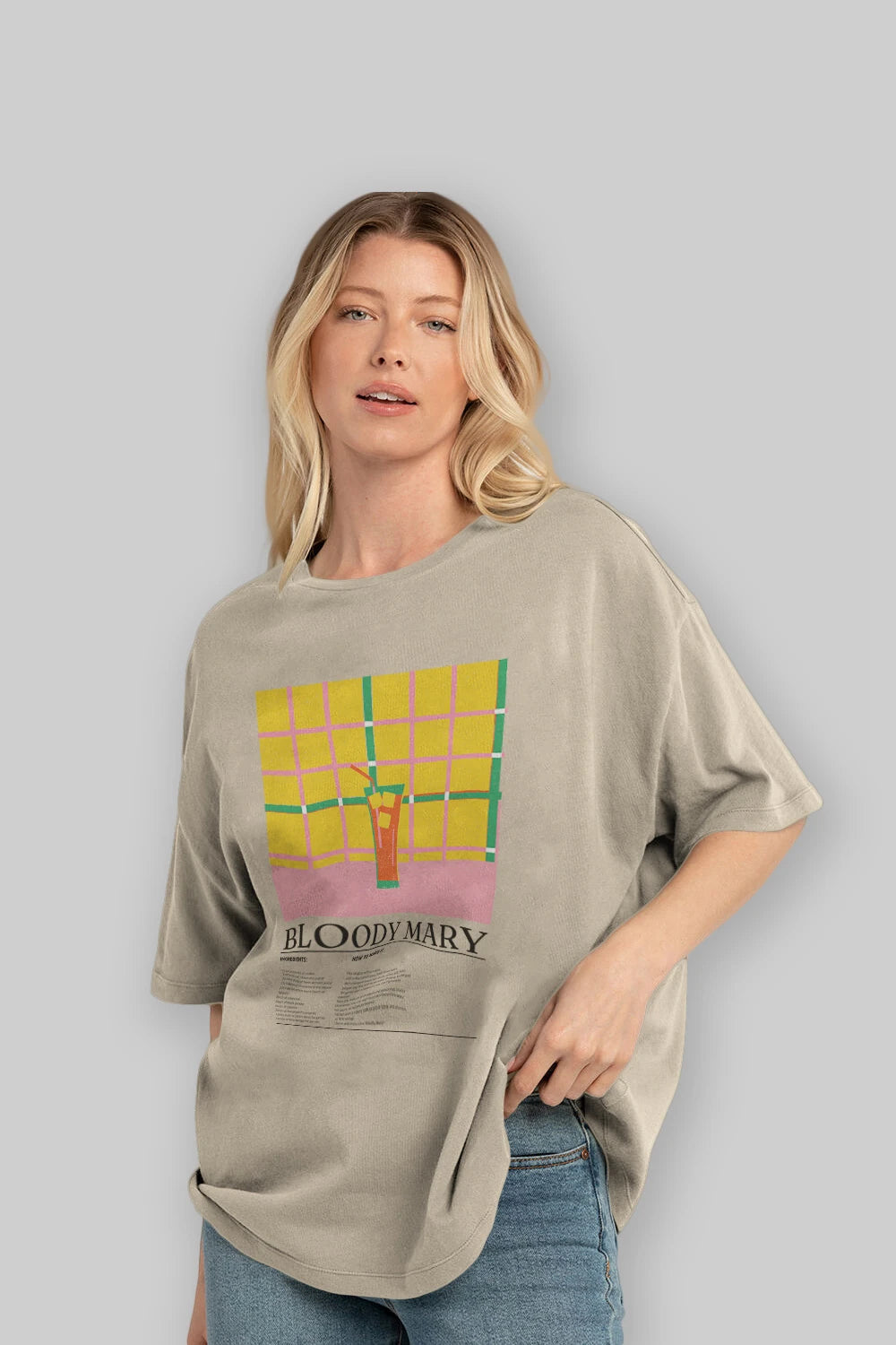 Bloody Mary Kokteyl Ön Baskılı Oversize t-shirt Erkek Kadın %100 Pamuk Bisiklet Yaka tişort