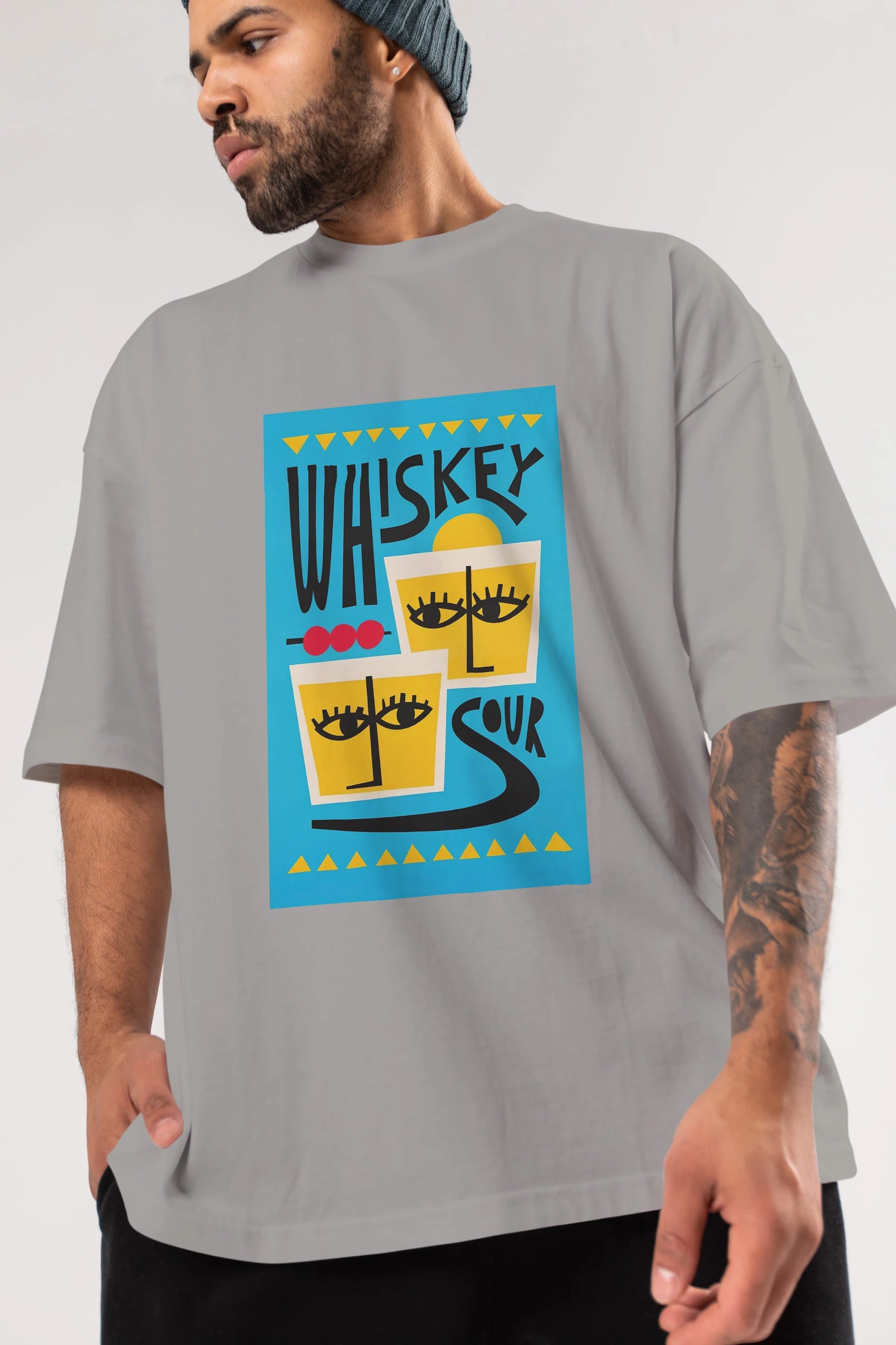 Whiskey Sour 2 Ön Baskılı Oversize t-shirt Erkek Kadın Unisex %100 Pamuk Bisiklet Yaka tişort