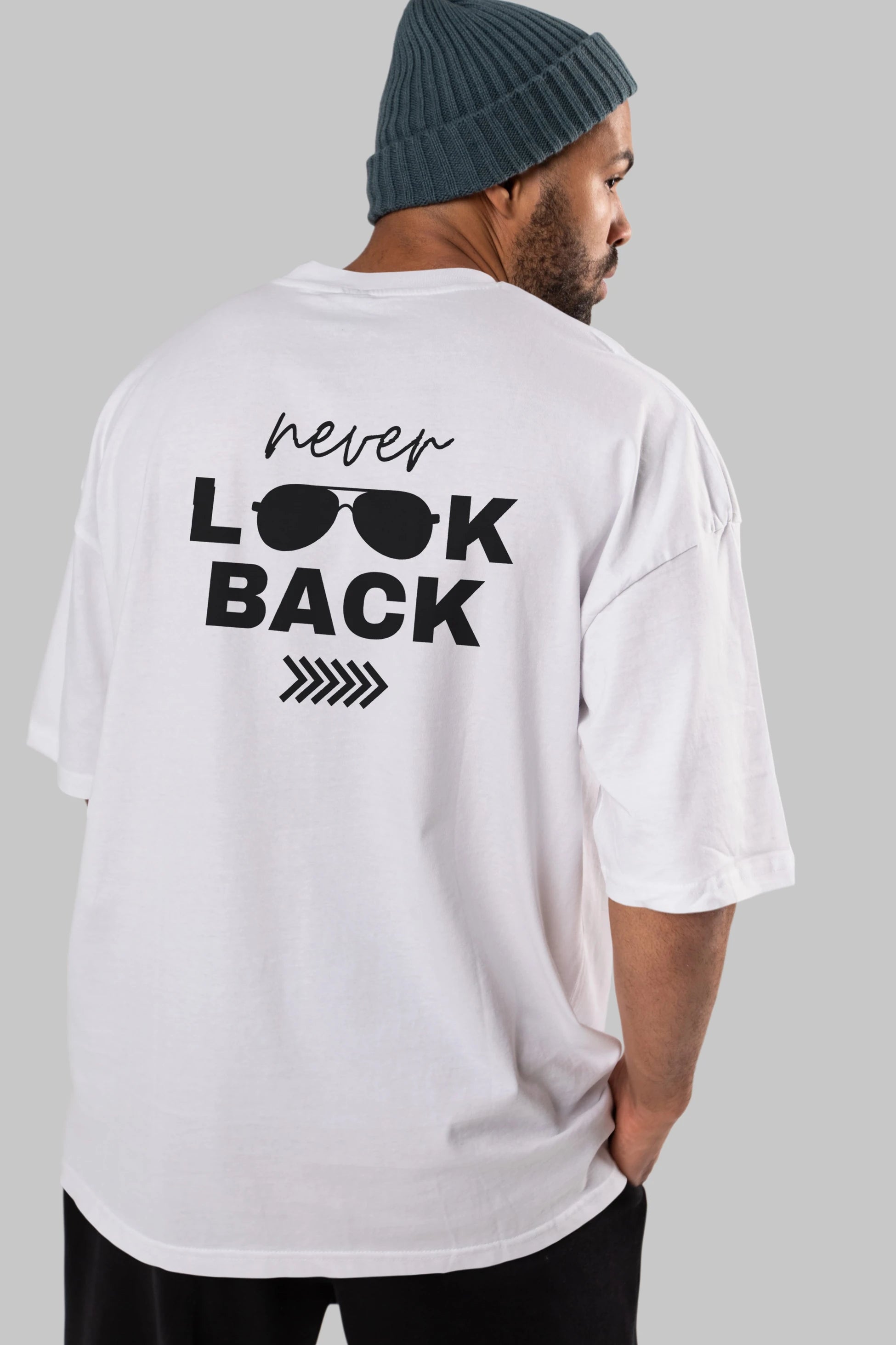 Never Look Back Yazılı Arka Baskılı Oversize t-shirt Erkek Kadın Unisex