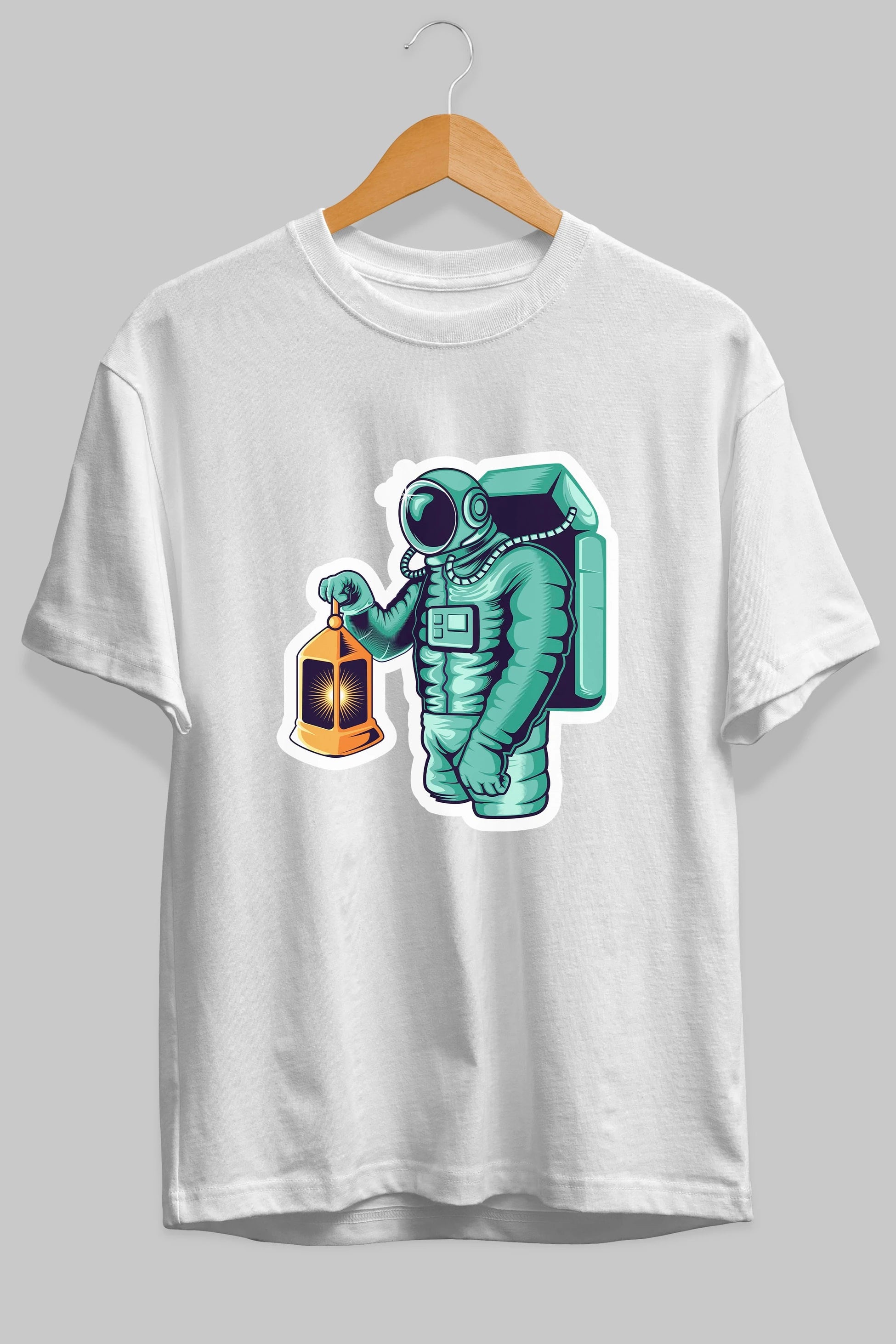 Astronaut Lantern Sticker Ön Baskılı Oversize t-shirt Erkek Kadın Unisex