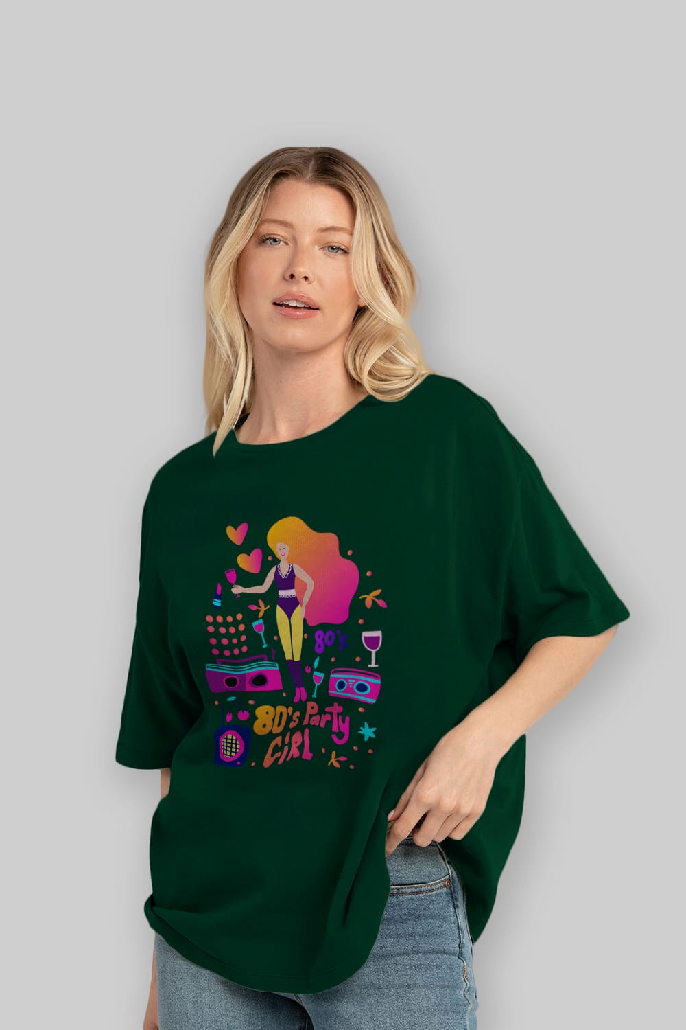 Retro Girl Party Ön Baskılı Oversize t-shirt Erkek Kadın Unisex