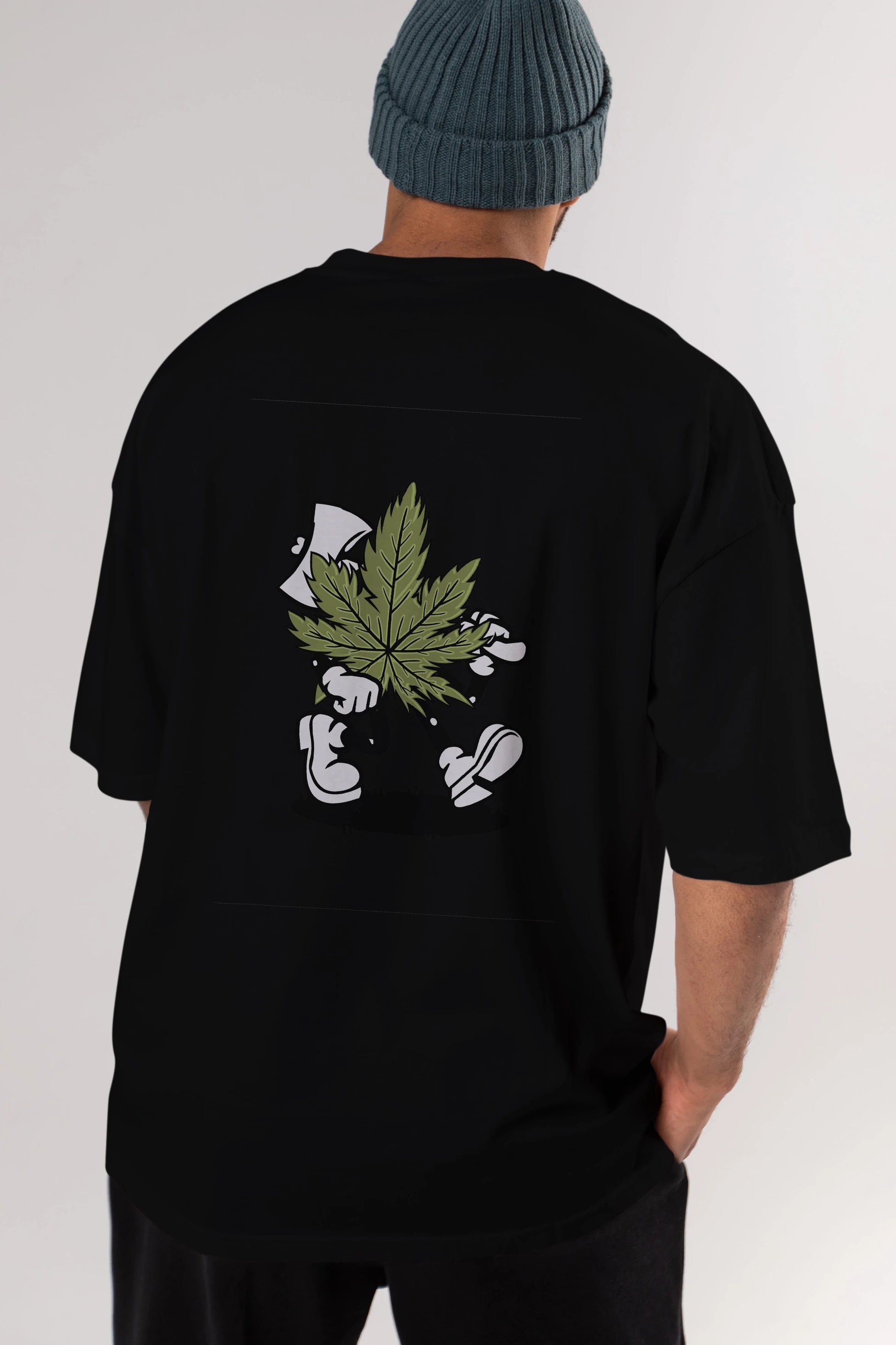 Weed Arka Baskılı Oversize t-shirt Erkek Kadın Unisex %100 Pamuk tişort