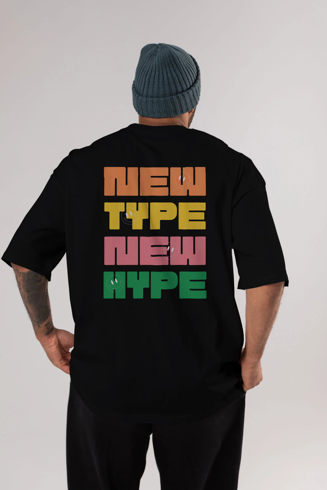New Type New Hype Yazılı Arka Baskılı Oversize t-shirt Erkek Kadın Unisex