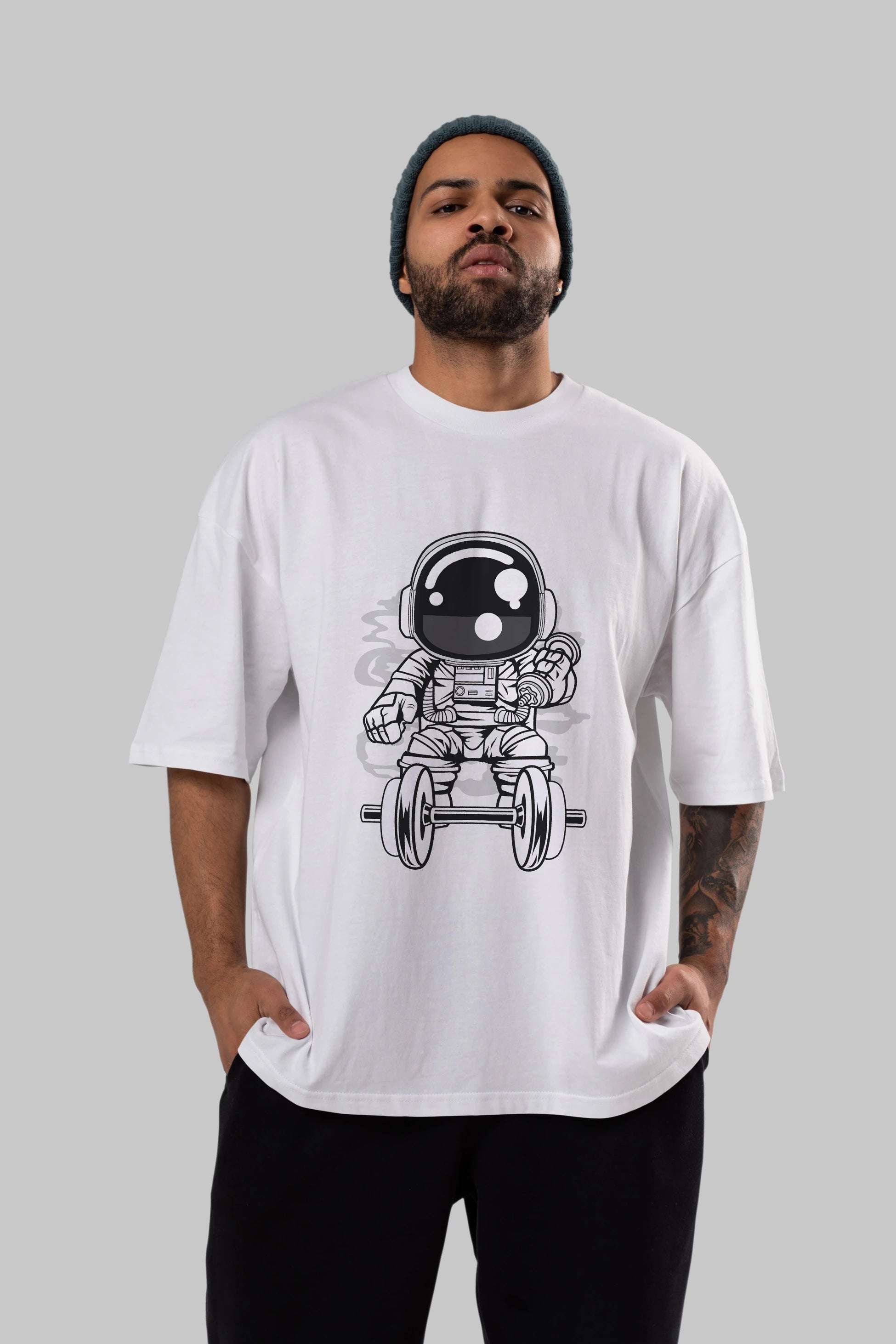 Astronaut Gym Ön Baskılı Oversize t-shirt Erkek Kadın Unisex