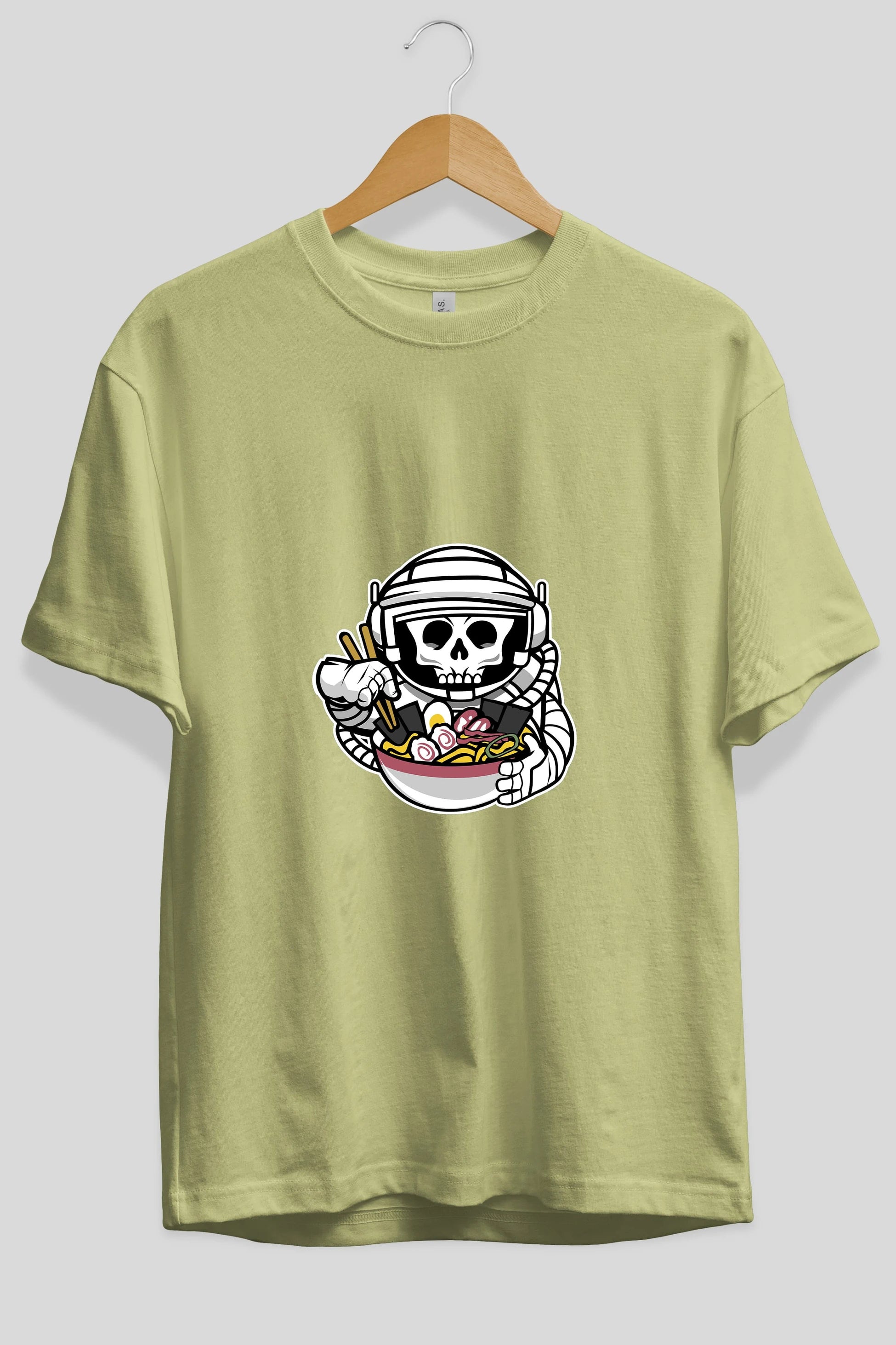 Astronaut Ramen Ön Baskılı Oversize t-shirt Erkek Kadın Unisex %100 Pamuk tişort