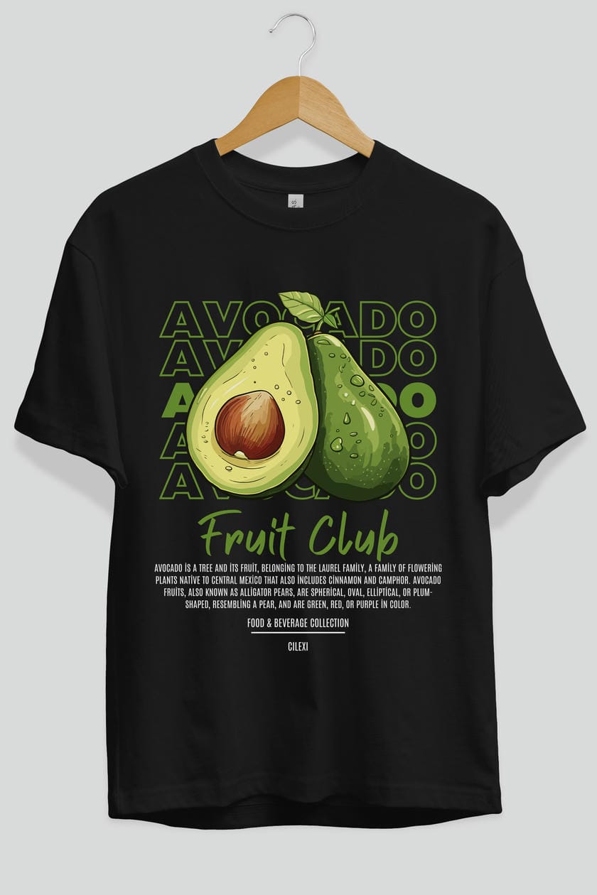 Avocado Ön Baskılı Oversize t-shirt Erkek Kadın Pamuk Bisiklet Yaka tişort