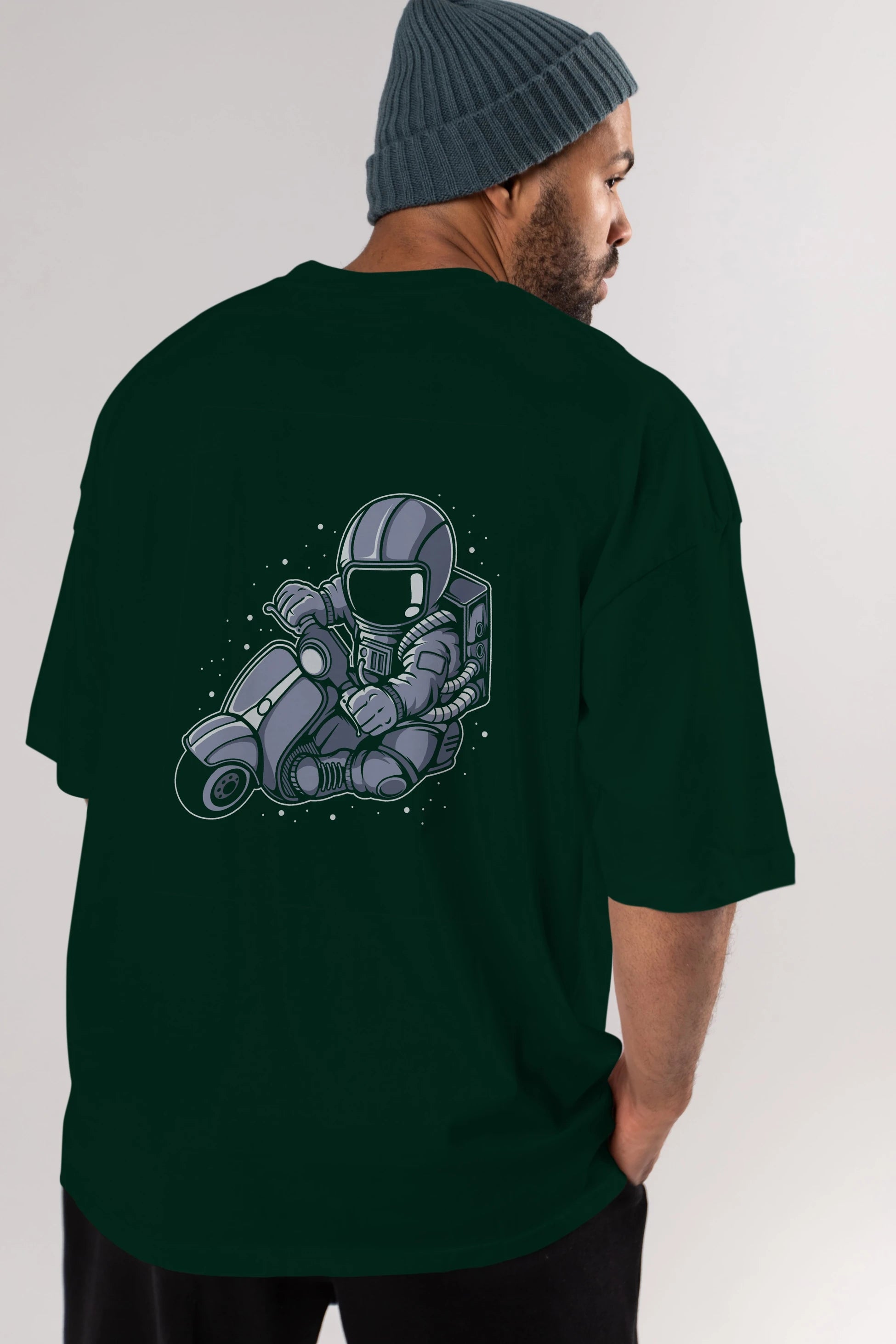 Astronaut Scooter (2) Arka Baskılı Oversize t-shirt Erkek Kadın Unisex