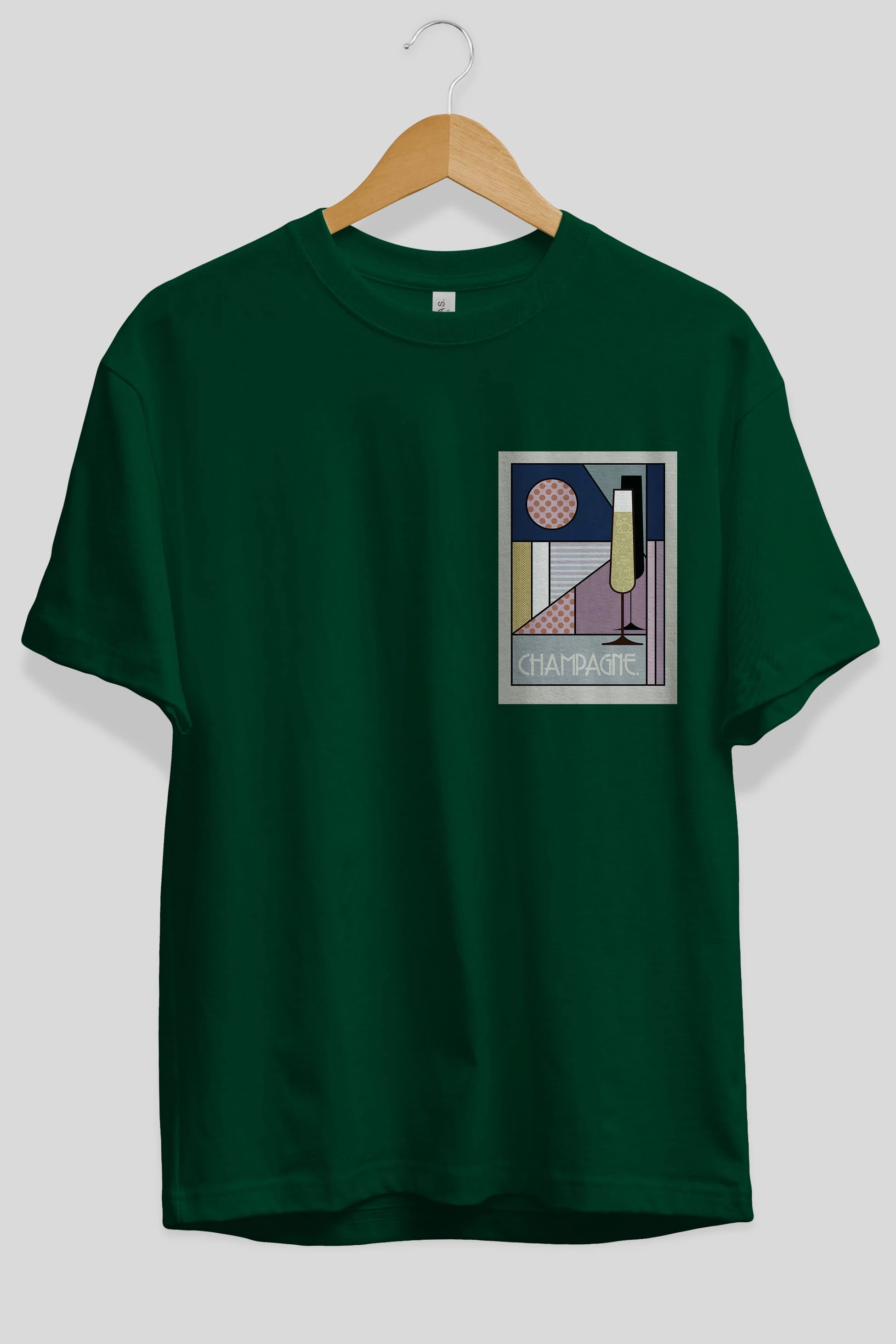 Champagne Ön Sol Baskılı Oversize t-shirt Erkek Kadın Unisex %100 Pamuk Bisiklet Yaka tişort
