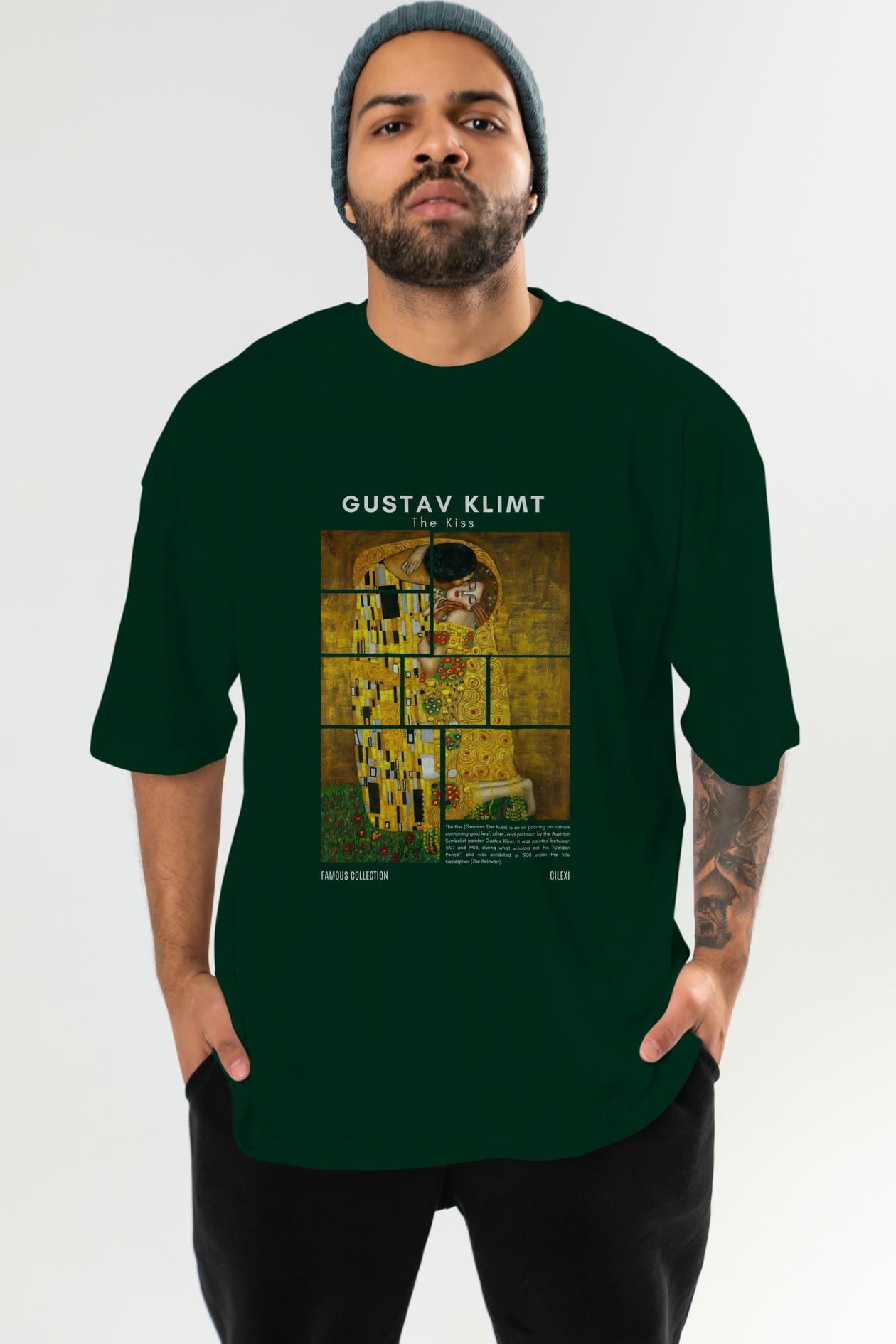 Gustav Klimt The Kiss ön Baskılı Oversize t-shirt Erkek Kadın Bisiklet Yaka Pamuk tişort