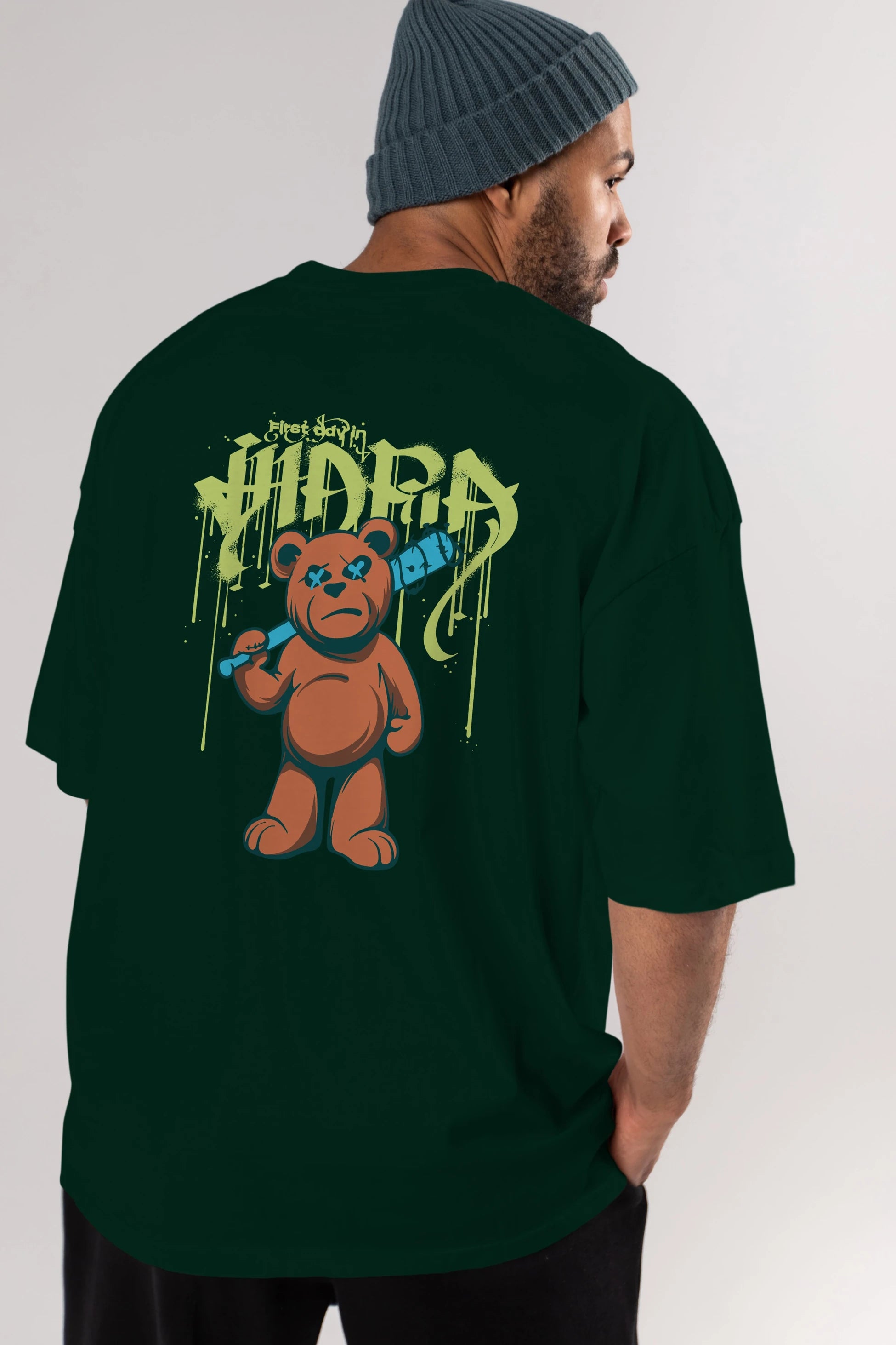 Hidra Bear Arka Baskılı Oversize t-shirt Erkek Kadın Unisex