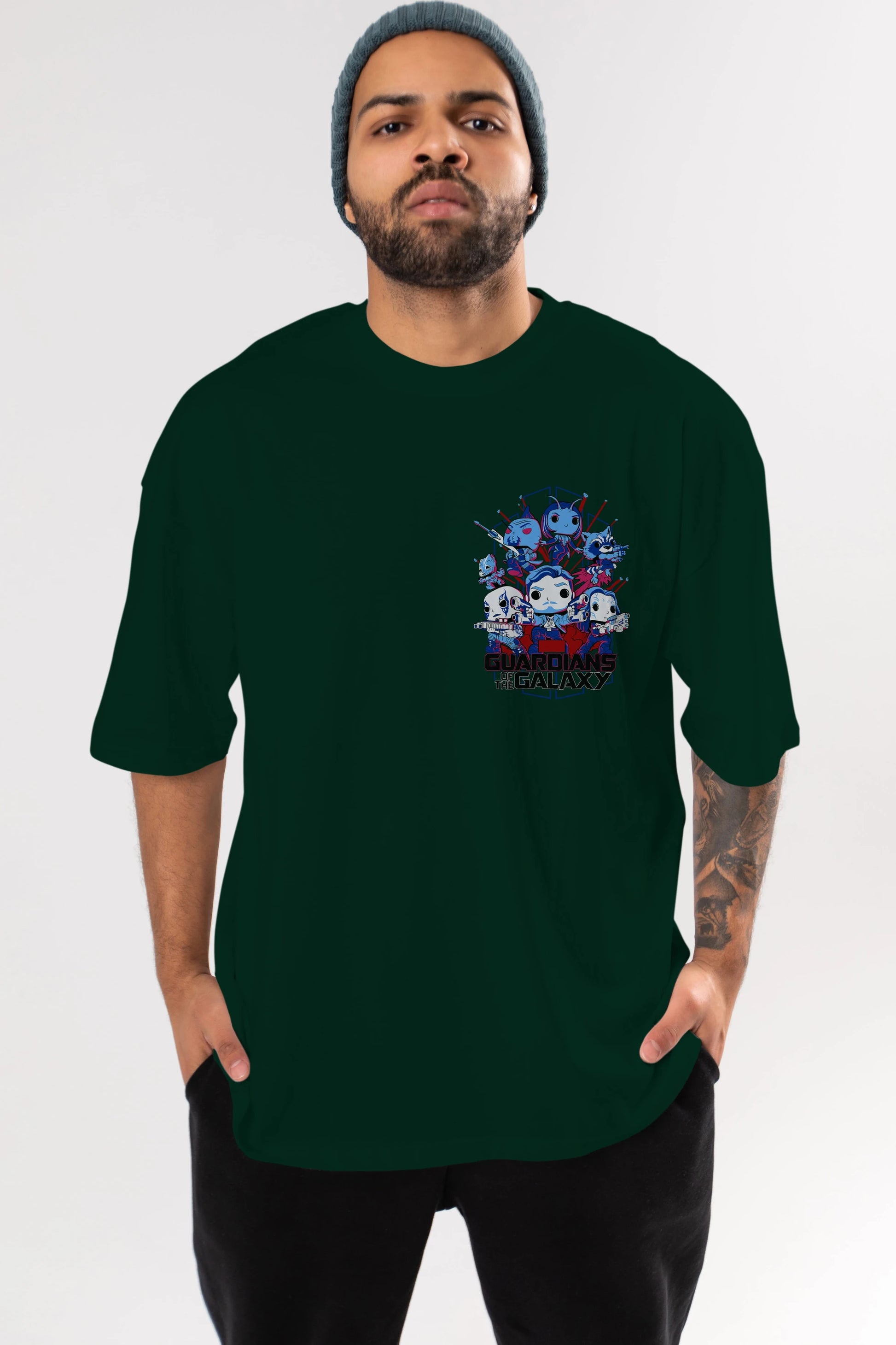 Guardians of the Galaxy Ön Sol Baskılı Oversize t-shirt Erkek Kadın Unisex %100 Pamuk Bisiklet Yaka tişort